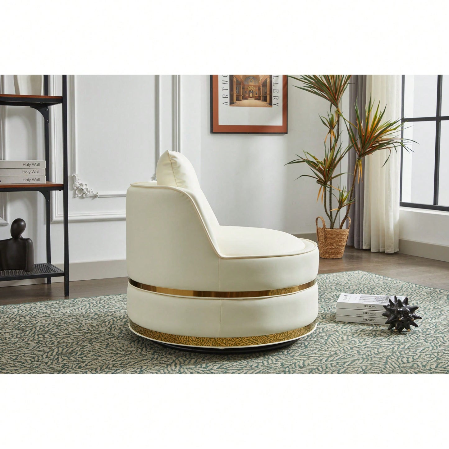360 Degree Swivel Accent Chair Faux Leather Barrel Design Padded Club Chair For Living Room Bedroom Study Waiting Room