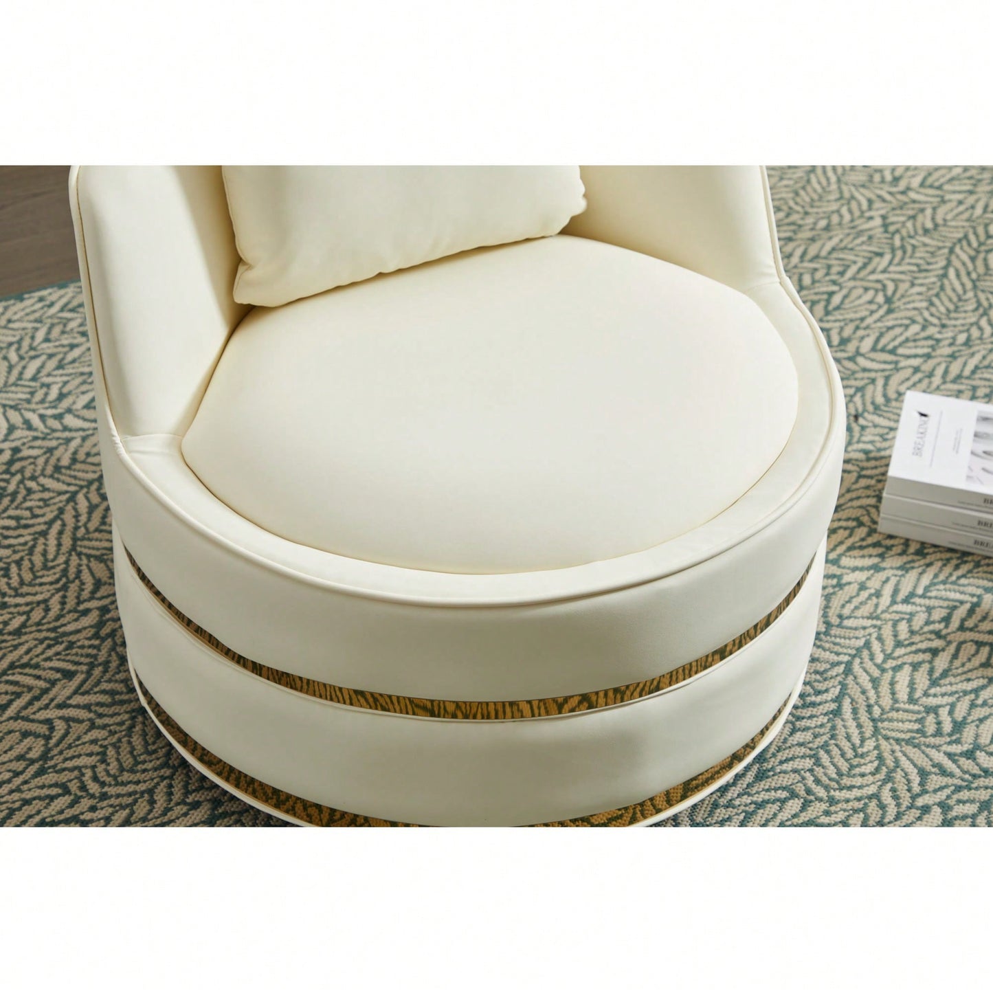 360 Degree Swivel Accent Chair Faux Leather Barrel Design Padded Club Chair For Living Room Bedroom Study Waiting Room