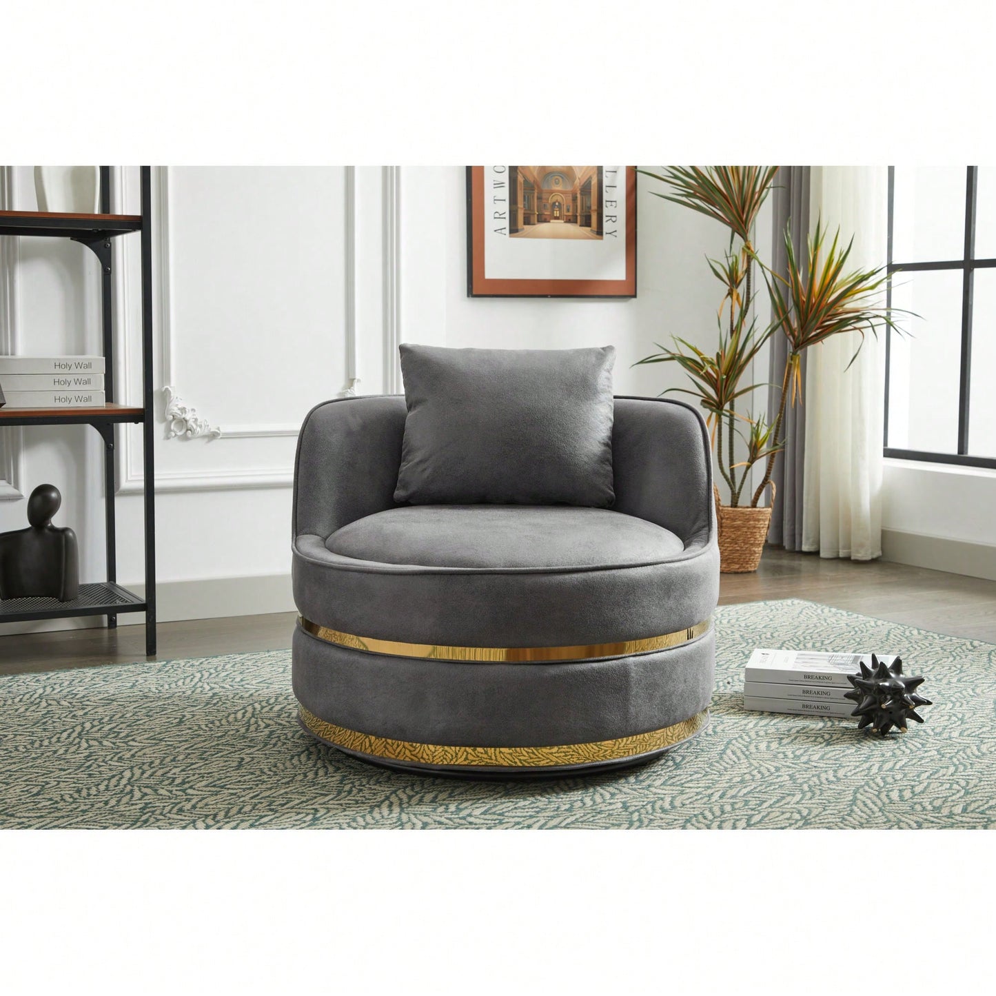 360 Degree Swivel Accent Chair Faux Leather Barrel Design Padded Club Chair For Living Room Bedroom Study Waiting Room