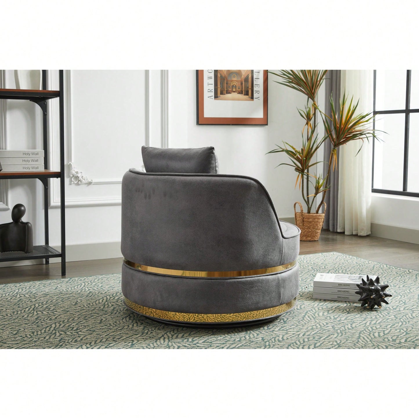 360 Degree Swivel Accent Chair Faux Leather Barrel Design Padded Club Chair For Living Room Bedroom Study Waiting Room