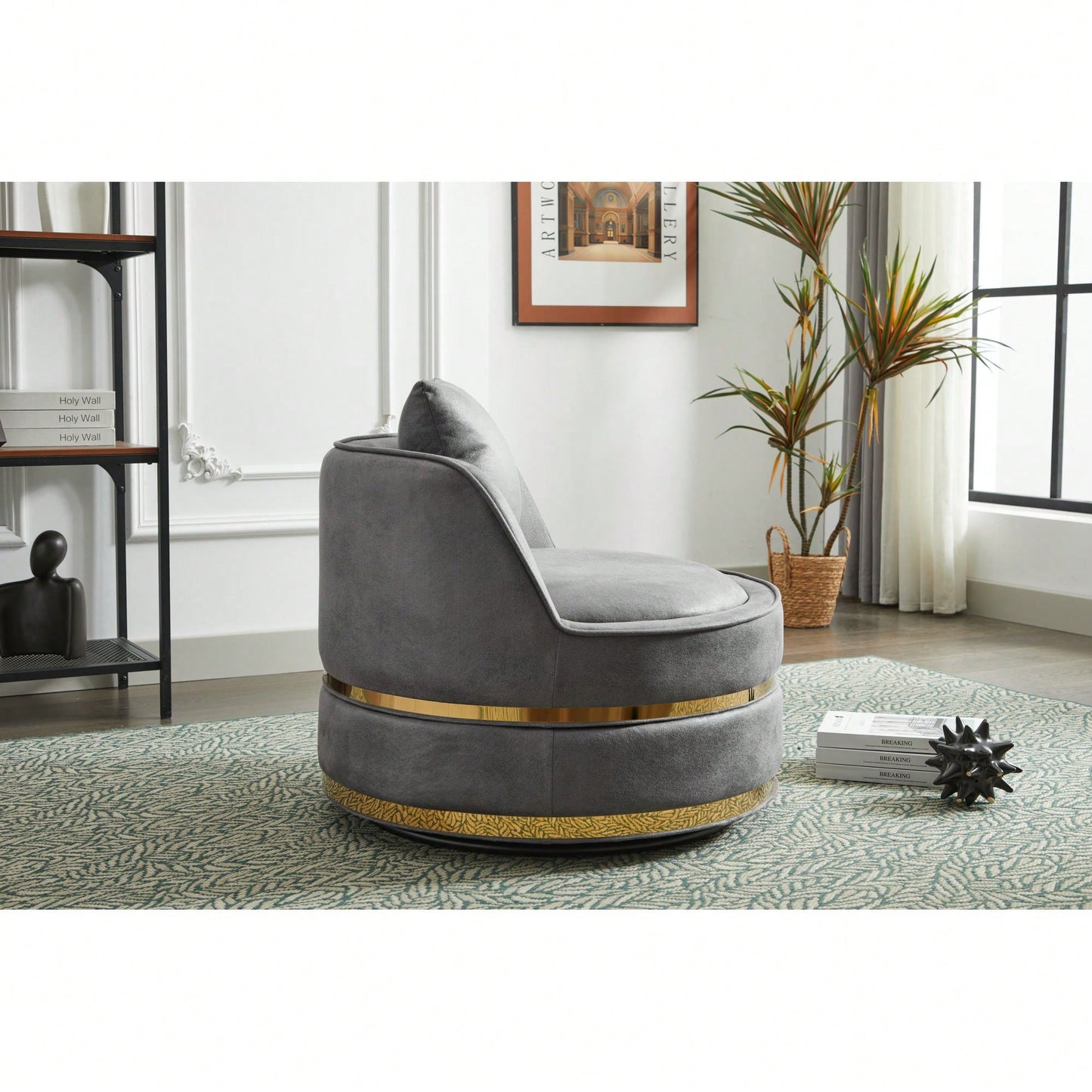 360 Degree Swivel Accent Chair Faux Leather Barrel Design Padded Club Chair For Living Room Bedroom Study Waiting Room