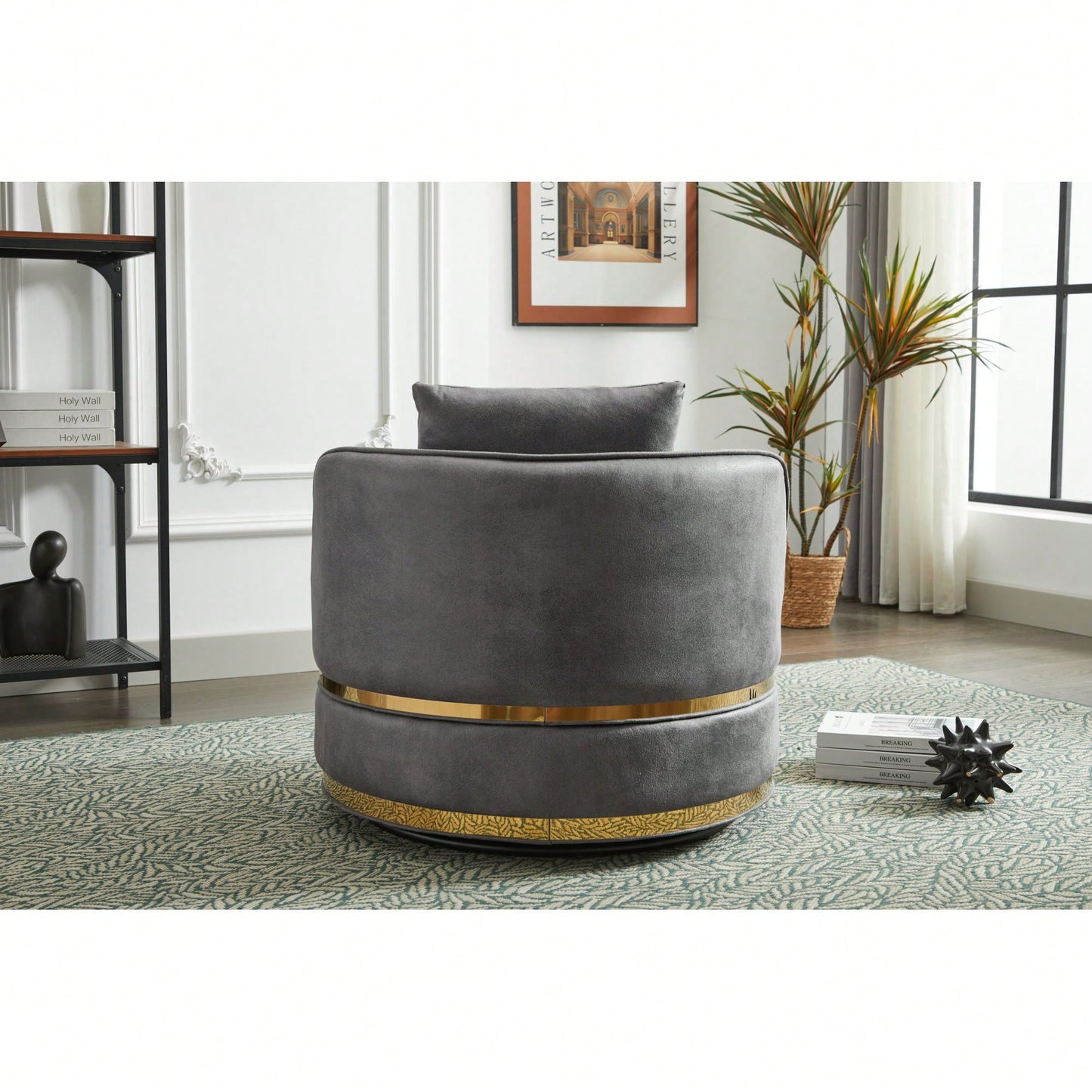 360 Degree Swivel Accent Chair Faux Leather Barrel Design Padded Club Chair For Living Room Bedroom Study Waiting Room