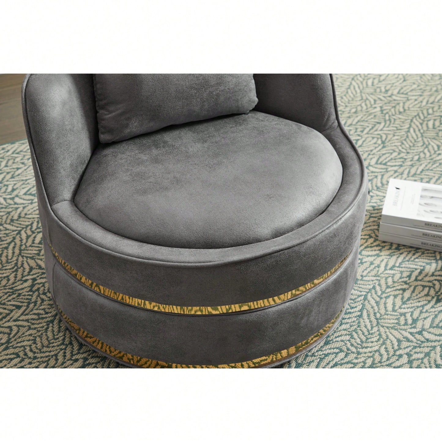 360 Degree Swivel Accent Chair Faux Leather Barrel Design Padded Club Chair For Living Room Bedroom Study Waiting Room