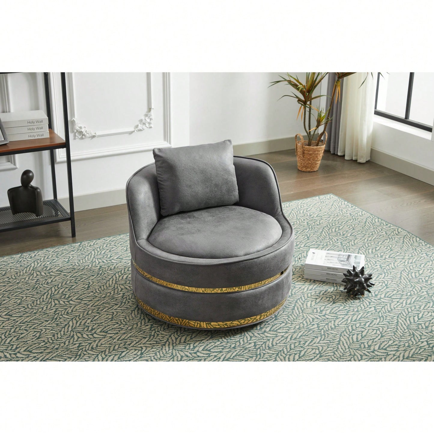 360 Degree Swivel Accent Chair Faux Leather Barrel Design Padded Club Chair For Living Room Bedroom Study Waiting Room