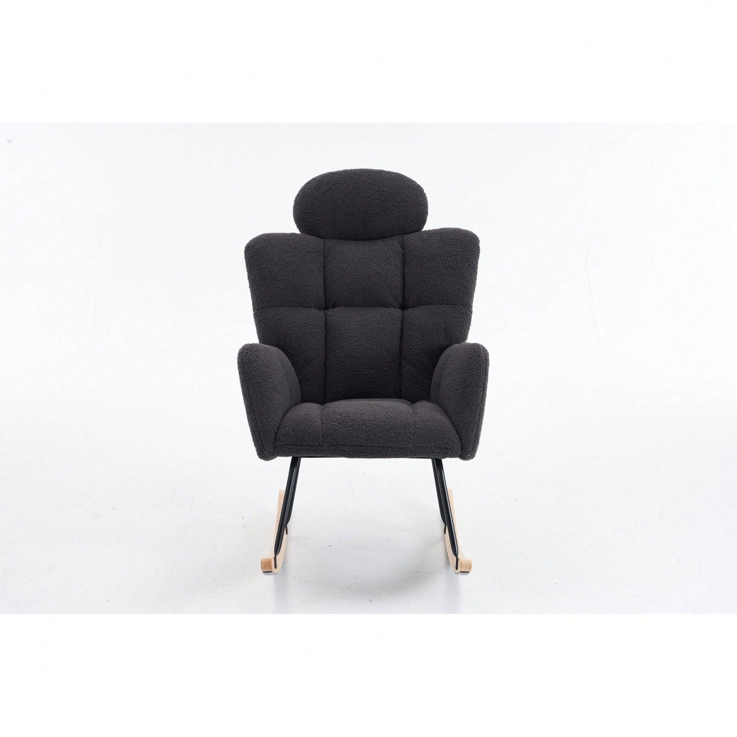 Ivory Teddy Fabric Upholstered Rocking Glider Chair Mid Century Modern Accent Armchair with Padded Seat High Backrest and Pillows