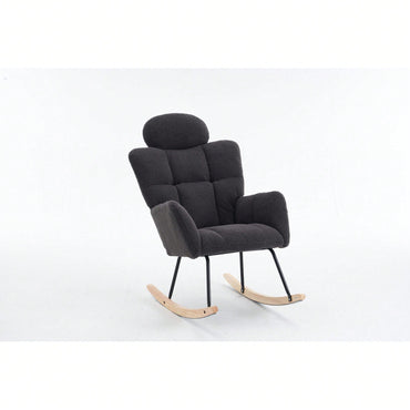 Ivory Teddy Fabric Upholstered Rocking Glider Chair Mid Century Modern Accent Armchair with Padded Seat High Backrest and Pillows