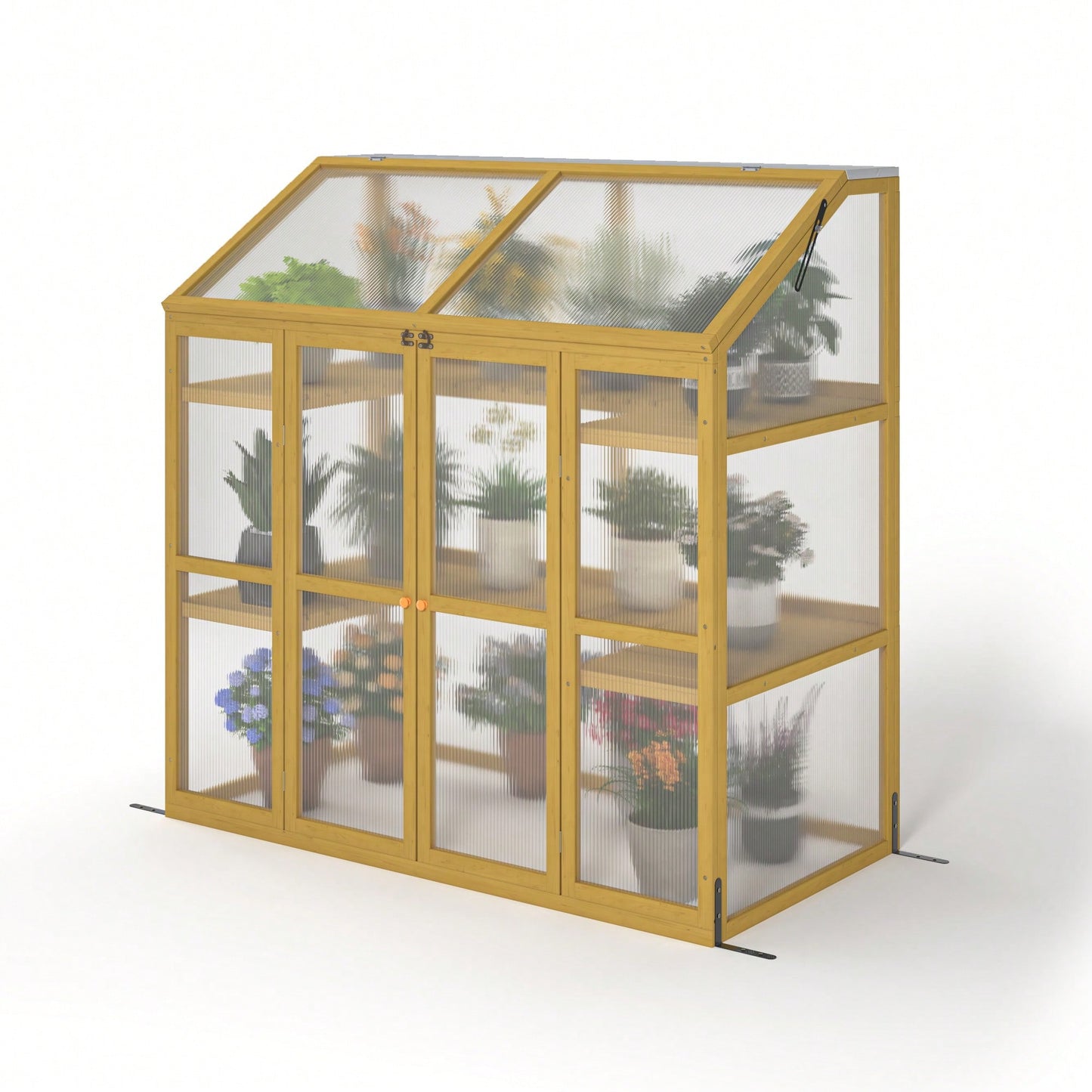 Wooden Polycarbonate Greenhouse For Plants - Insulated Cold Frame Garden Shed To Keep Plants Warm