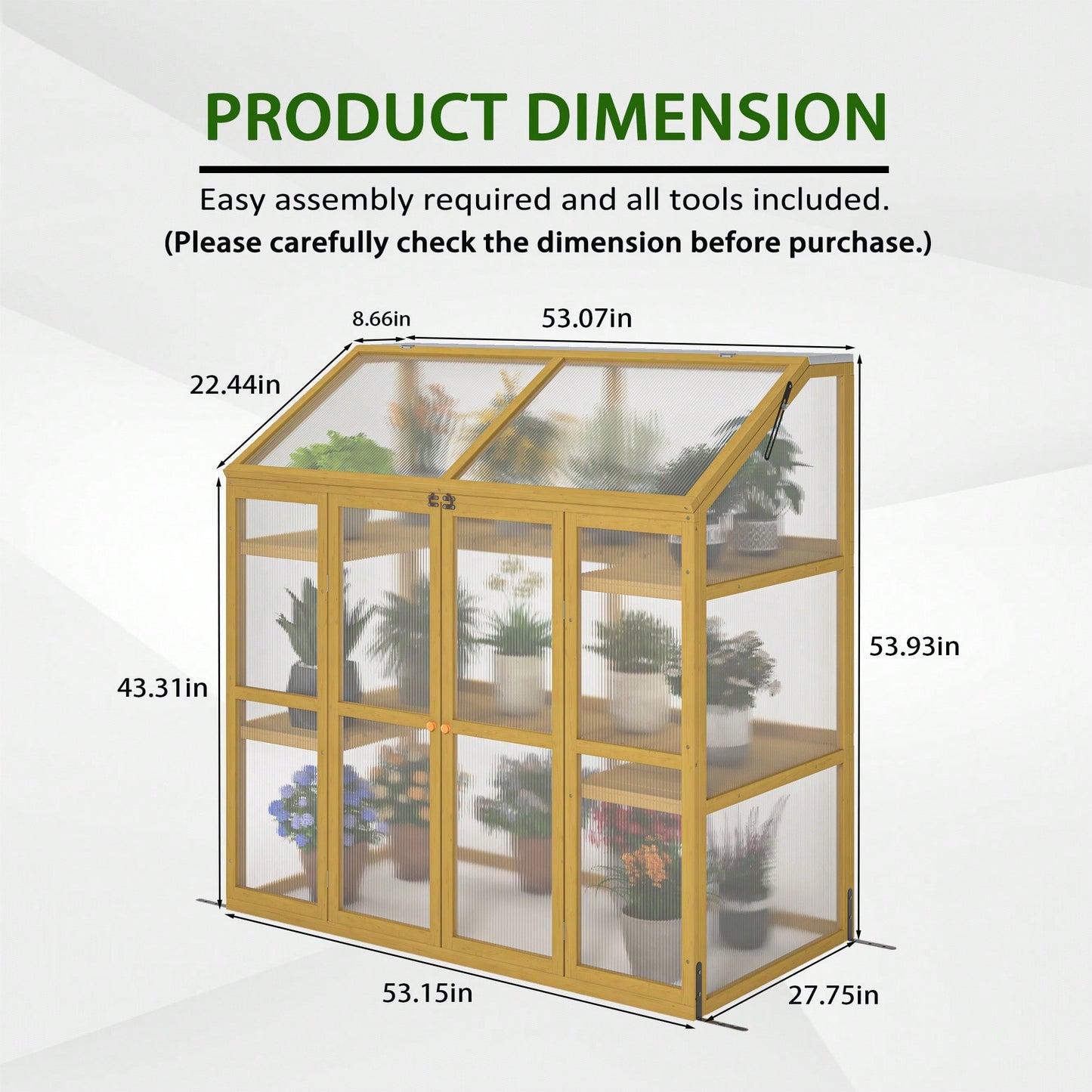 Wooden Polycarbonate Greenhouse For Plants - Insulated Cold Frame Garden Shed To Keep Plants Warm
