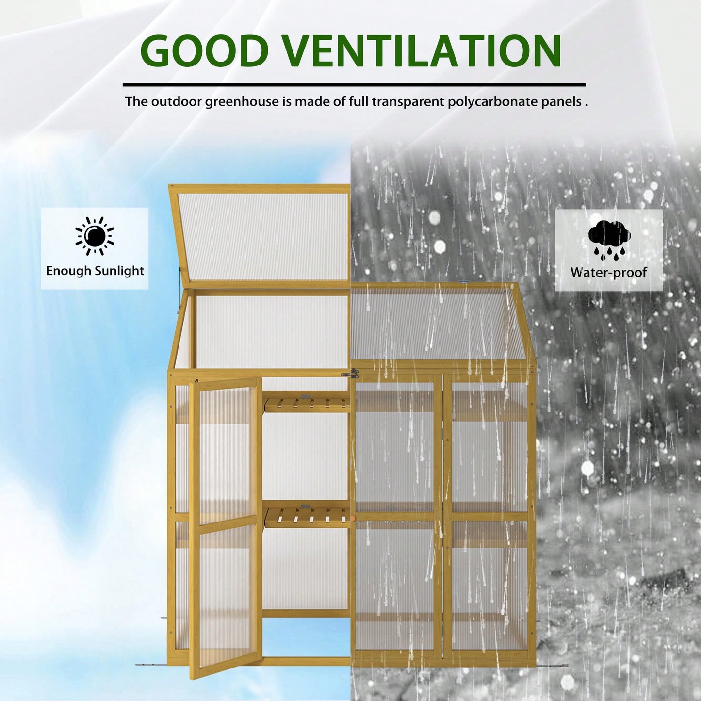 Wooden Polycarbonate Greenhouse For Plants - Insulated Cold Frame Garden Shed To Keep Plants Warm
