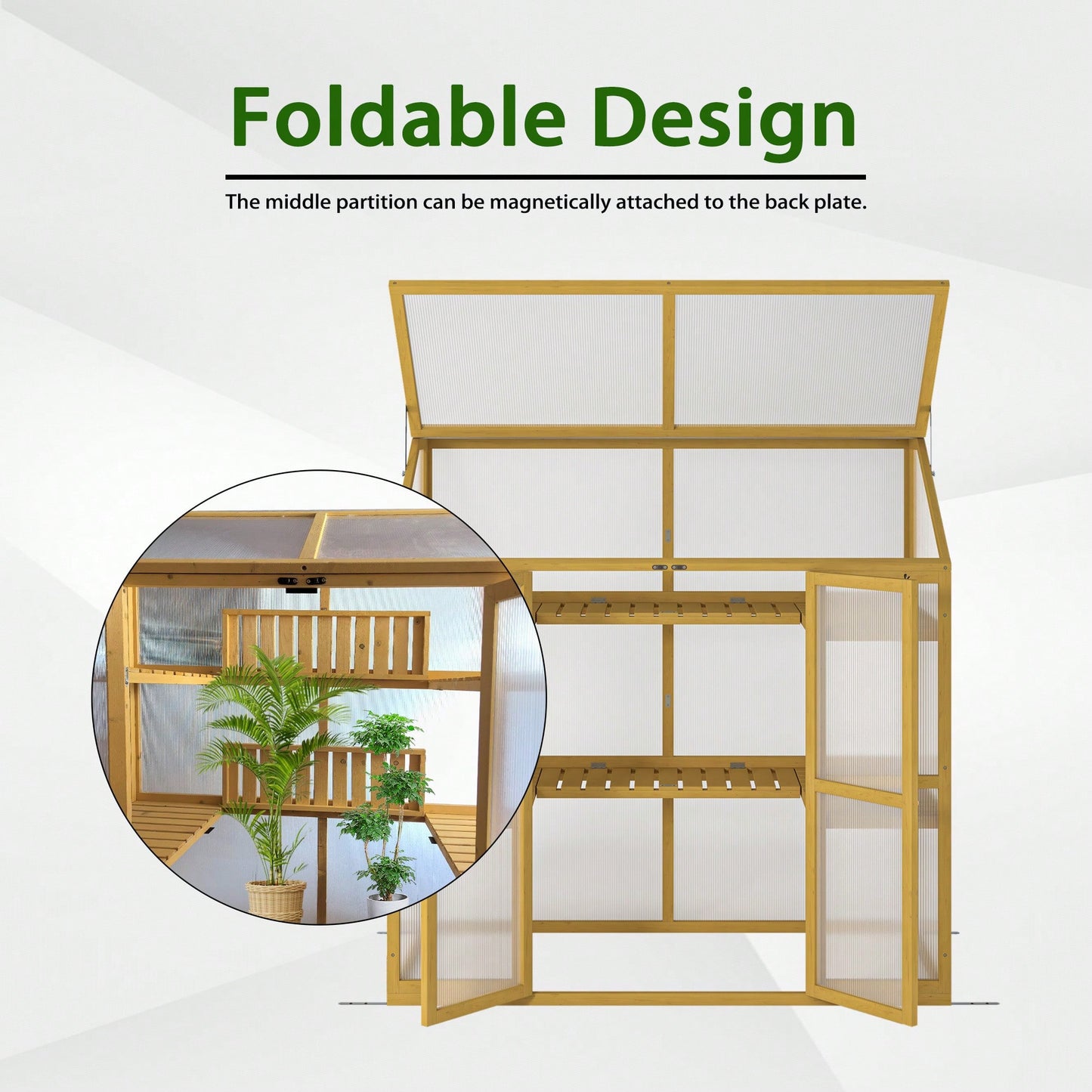 Wooden Polycarbonate Greenhouse For Plants - Insulated Cold Frame Garden Shed To Keep Plants Warm