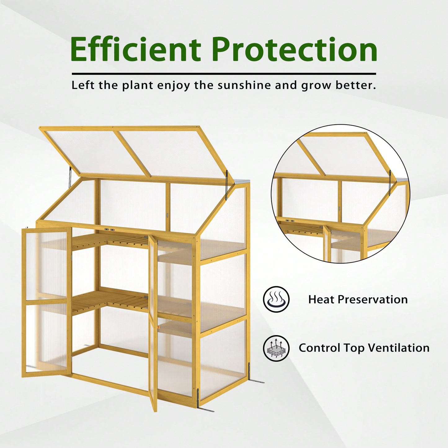 Wooden Polycarbonate Greenhouse For Plants - Insulated Cold Frame Garden Shed To Keep Plants Warm