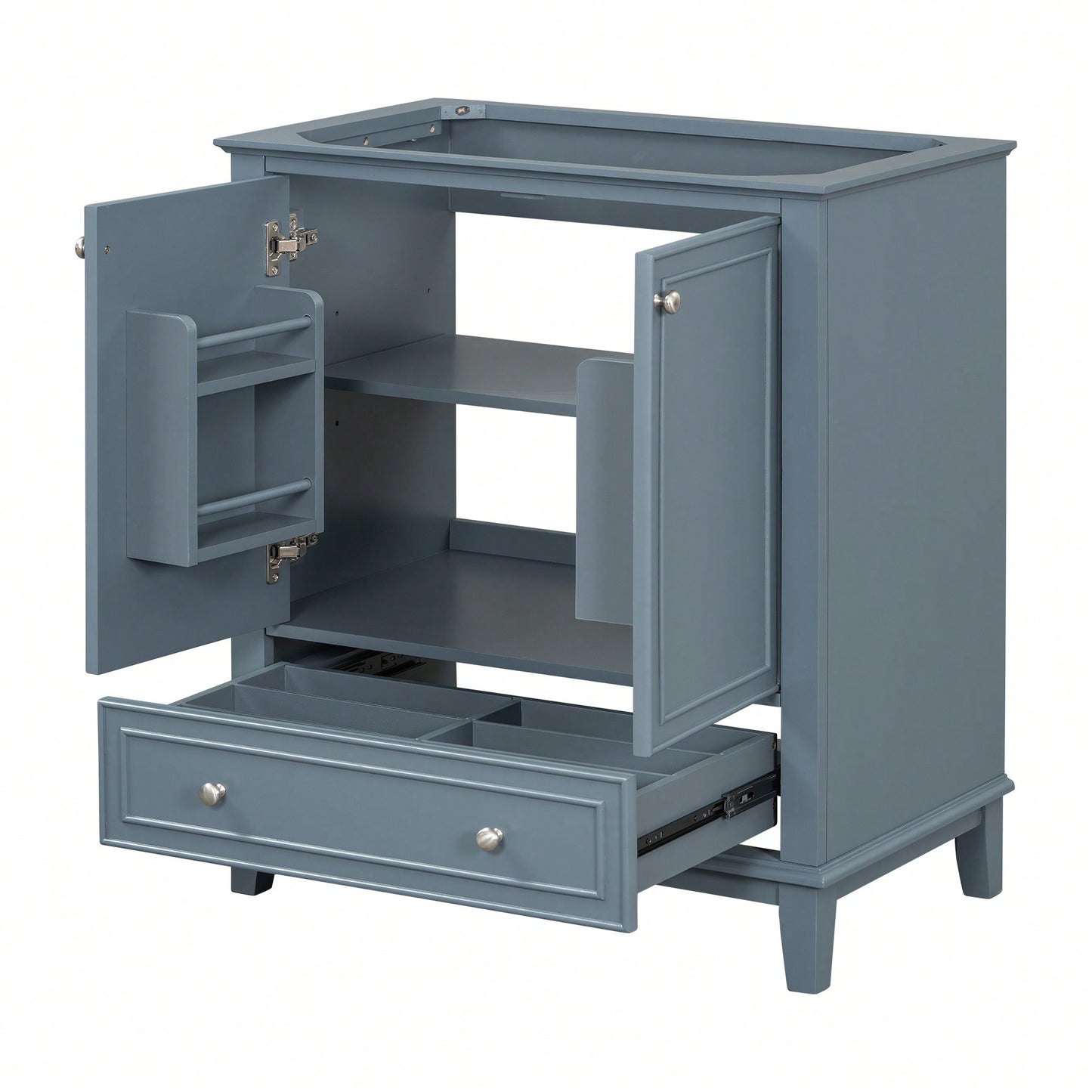 30 Inch Blue Bathroom Vanity Base Only Multi-Functional Cabinet With Doors And Drawer Solid Frame MDF Board