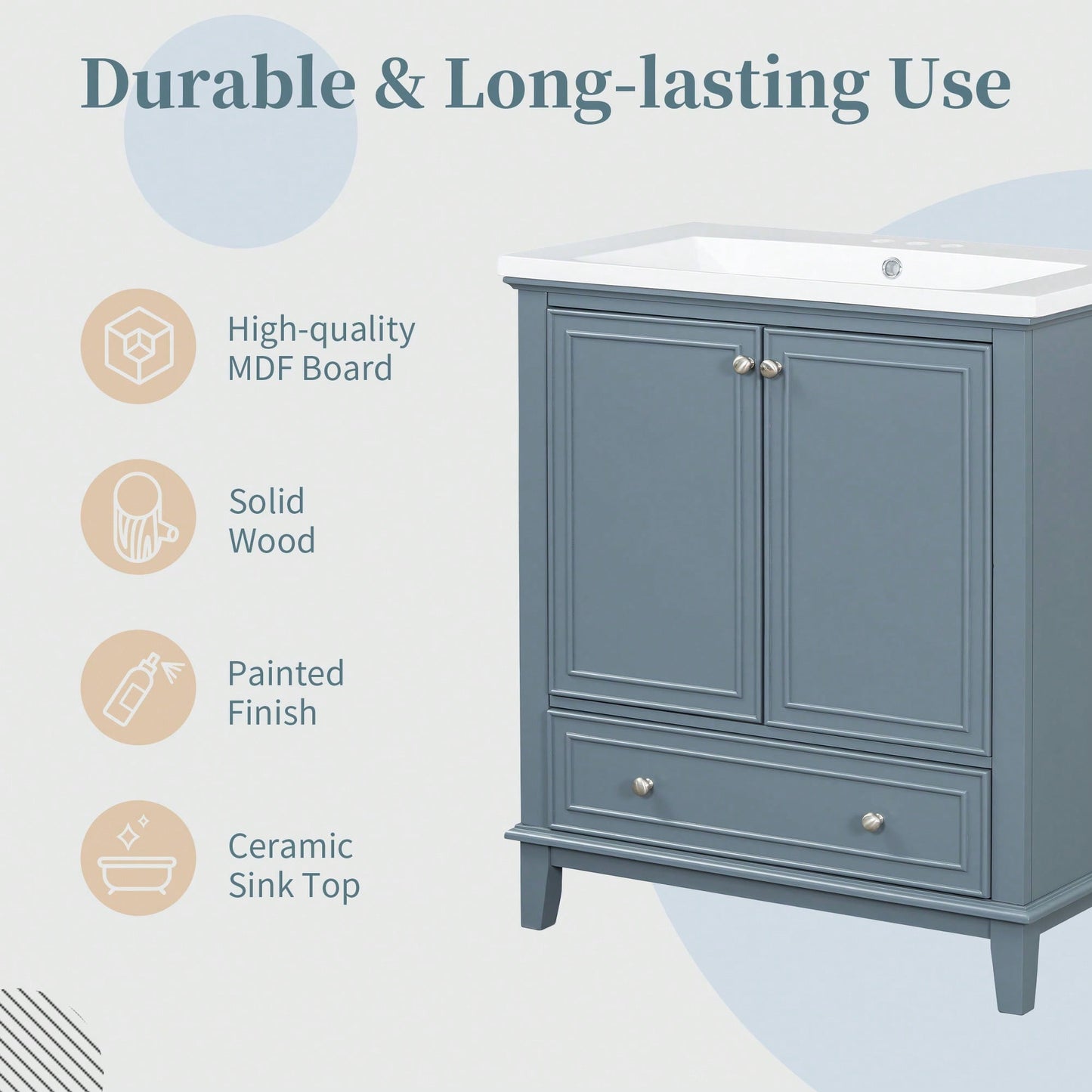 30 Inch Blue Bathroom Vanity Base Only Multi-Functional Cabinet With Doors And Drawer Solid Frame MDF Board