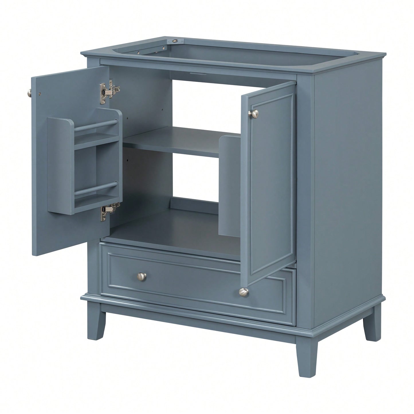 30 Inch Blue Bathroom Vanity Base Only Multi-Functional Cabinet With Doors And Drawer Solid Frame MDF Board