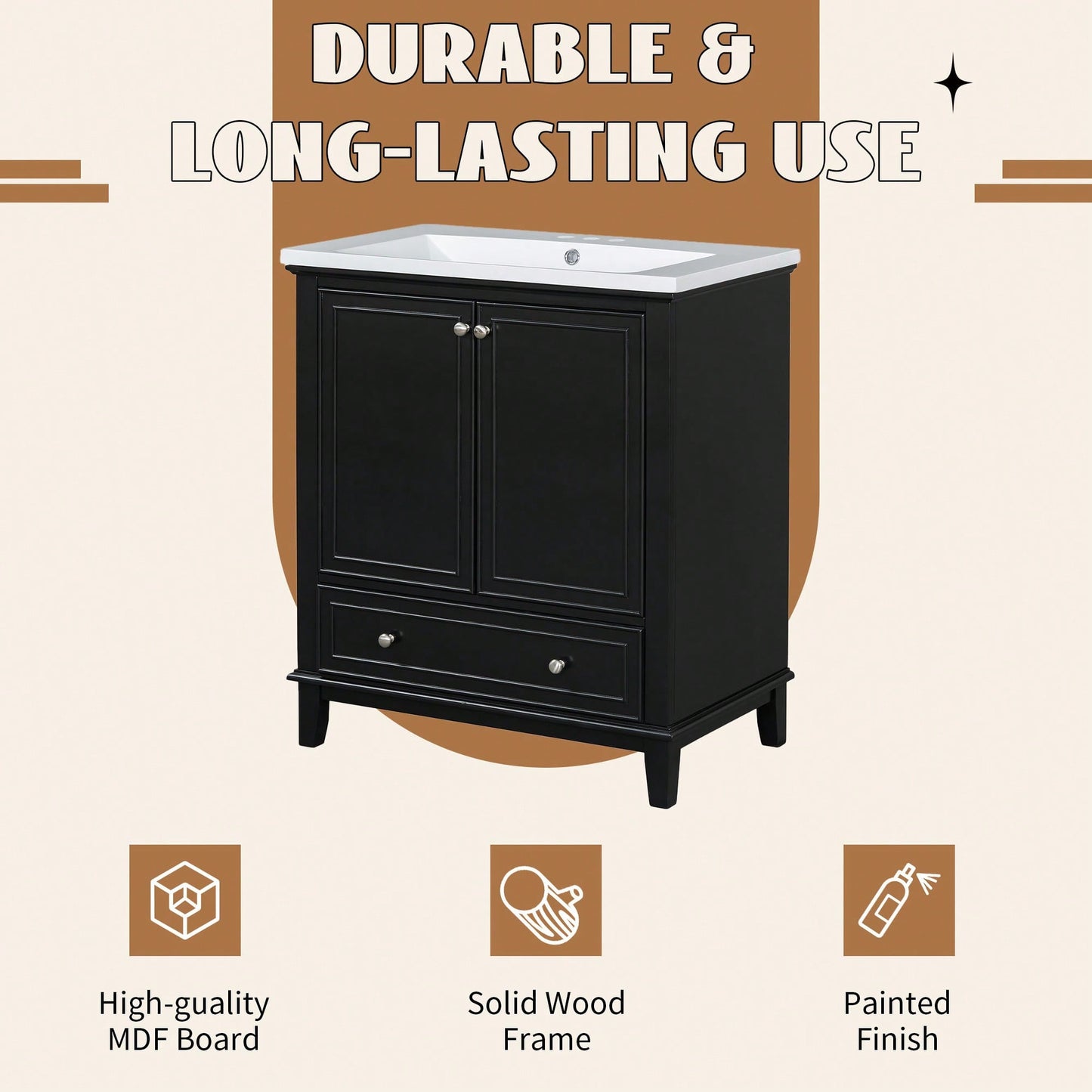 30 Inch Blue Bathroom Vanity Base Only Multi-Functional Cabinet With Doors And Drawer Solid Frame MDF Board