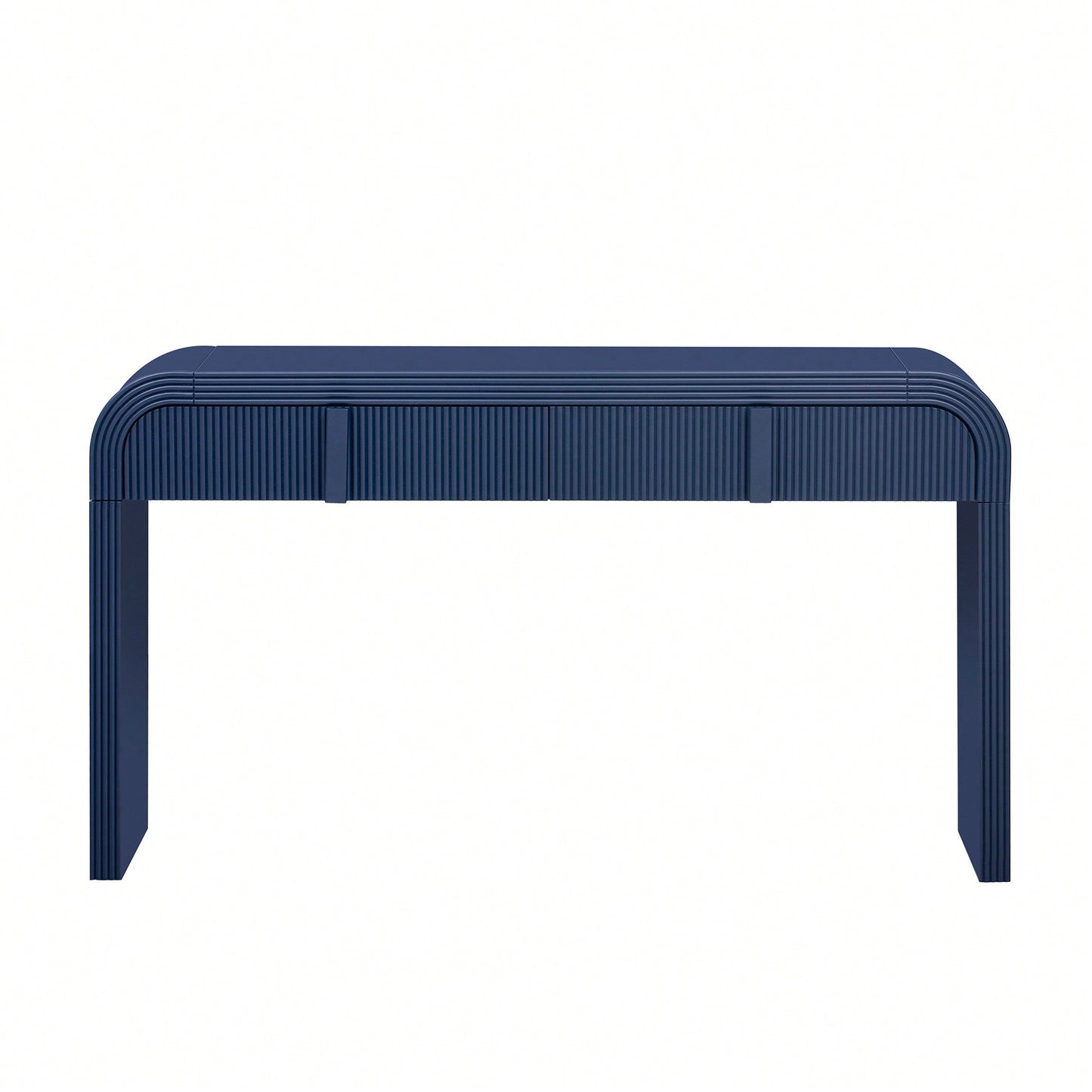 Modern Rounded Console Table With Smooth Surface And 2 Drawers For Living Room And Entryway In Navy Blue