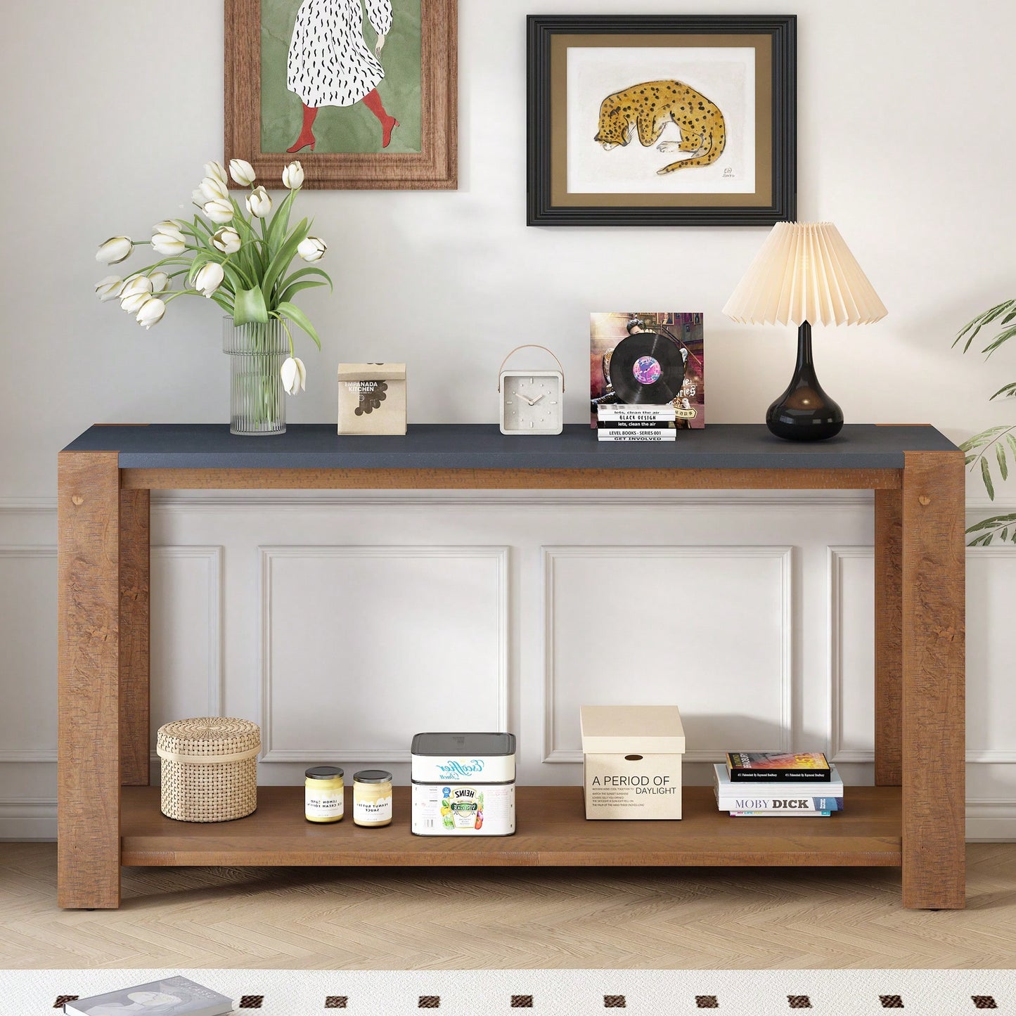 Minimalist Console Table With Bottom Shelf And Four Legs For Entryway Hallway Living Room Foyer Corridor