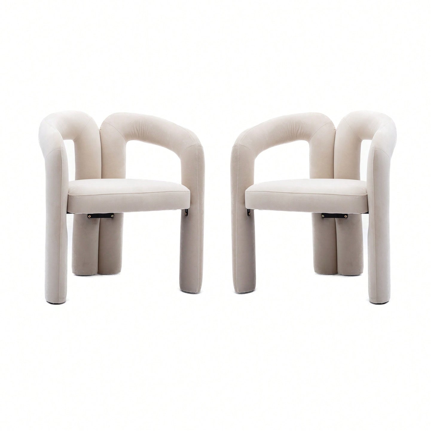 Contemporary Velvet Upholstered Accent Dining Barrel Chairs Set Of 2 Beige For Living Room Kitchen