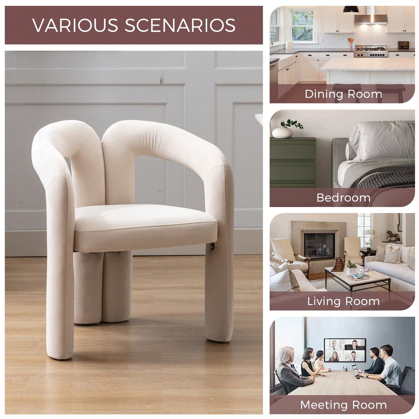 Contemporary Velvet Upholstered Accent Dining Barrel Chairs Set Of 2 Beige For Living Room Kitchen