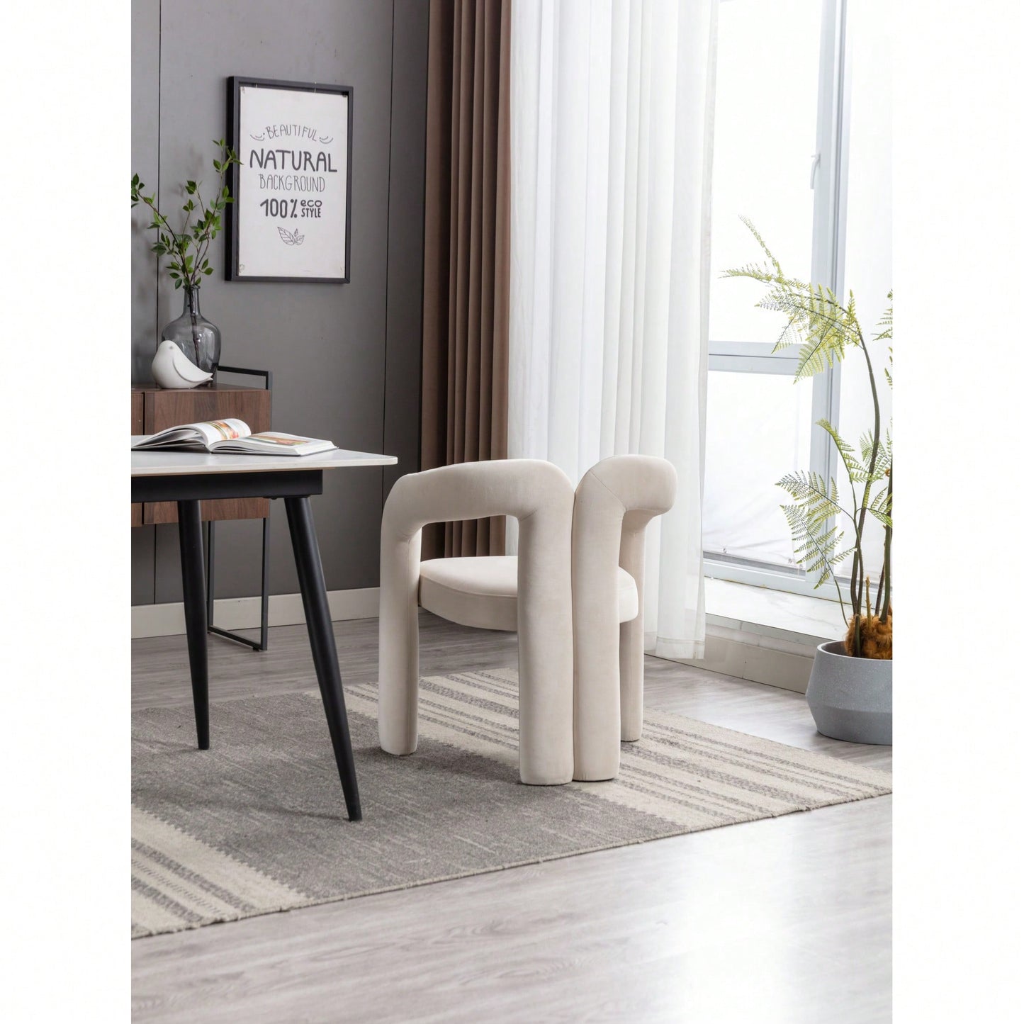 Contemporary Velvet Upholstered Accent Dining Barrel Chairs Set Of 2 Beige For Living Room Kitchen