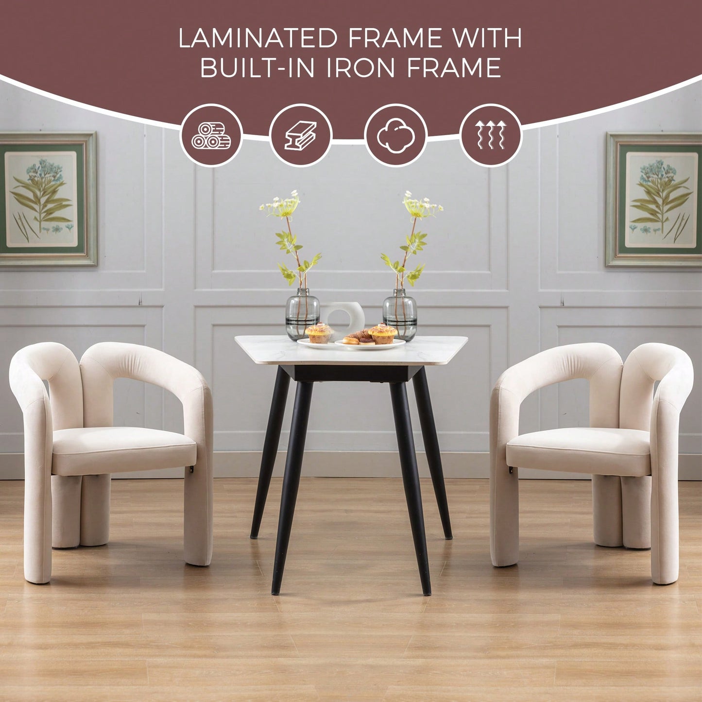 Contemporary Velvet Upholstered Accent Dining Barrel Chairs Set Of 2 Beige For Living Room Kitchen