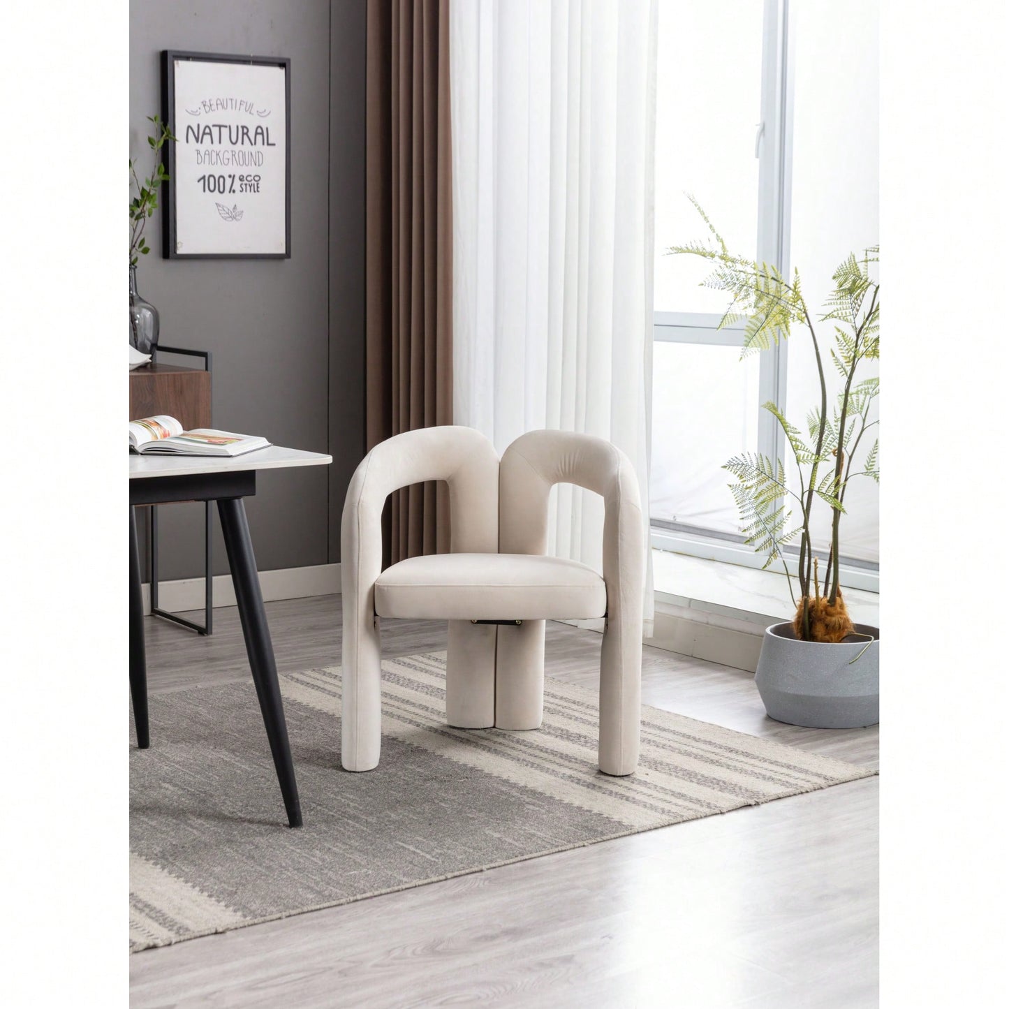 Contemporary Velvet Upholstered Accent Dining Barrel Chairs Set Of 2 Beige For Living Room Kitchen