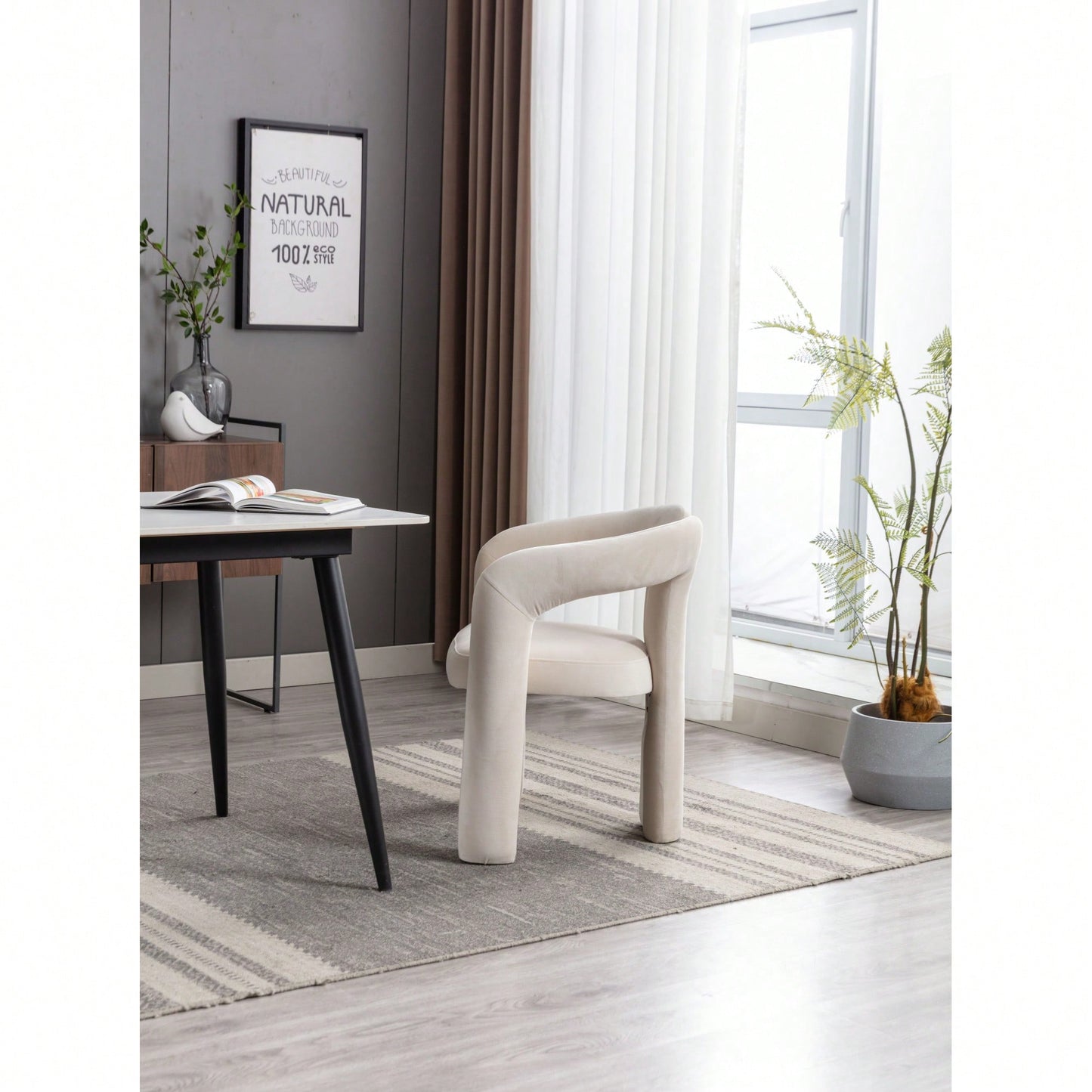 Contemporary Velvet Upholstered Accent Dining Barrel Chairs Set Of 2 Beige For Living Room Kitchen