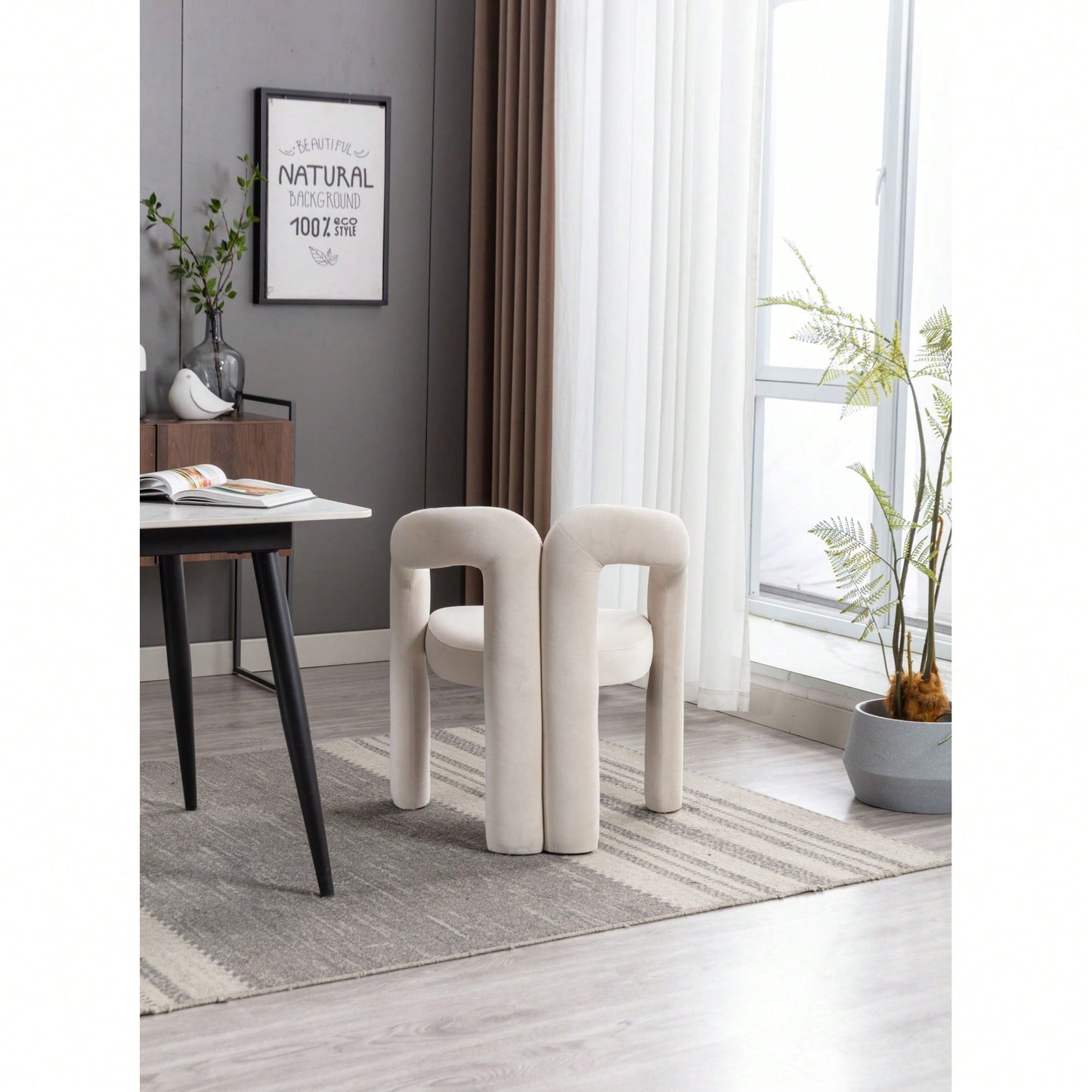 Contemporary Velvet Upholstered Accent Dining Barrel Chairs Set Of 2 Beige For Living Room Kitchen