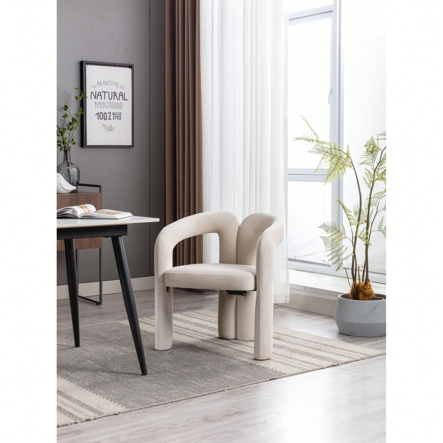 Contemporary Velvet Upholstered Accent Dining Barrel Chairs Set Of 2 Beige For Living Room Kitchen