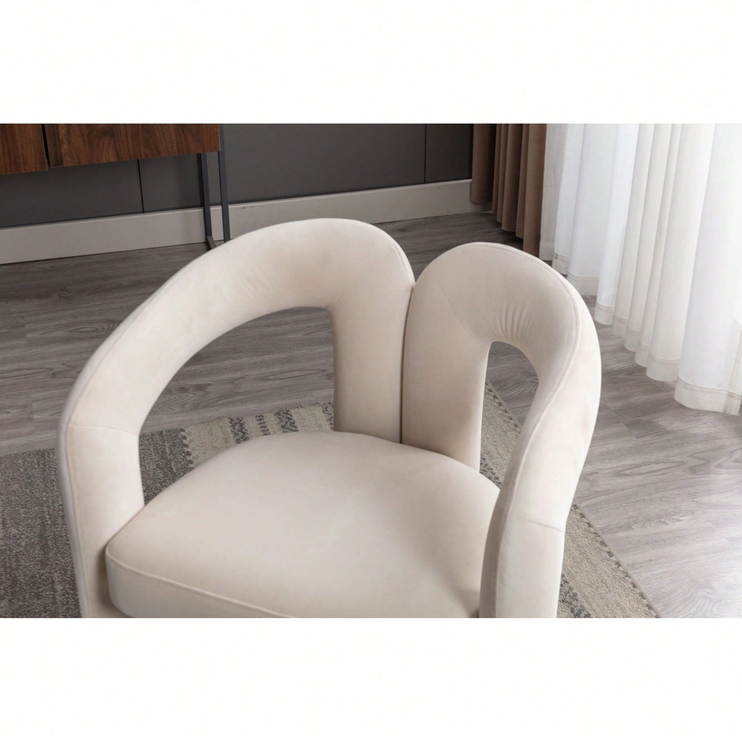 Contemporary Velvet Upholstered Accent Dining Barrel Chairs Set Of 2 Beige For Living Room Kitchen