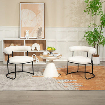 Mid-Century Modern Curved Backrest Boucle Dining Chairs Set Of 2 Upholstered Round Kitchen Chairs In Beige