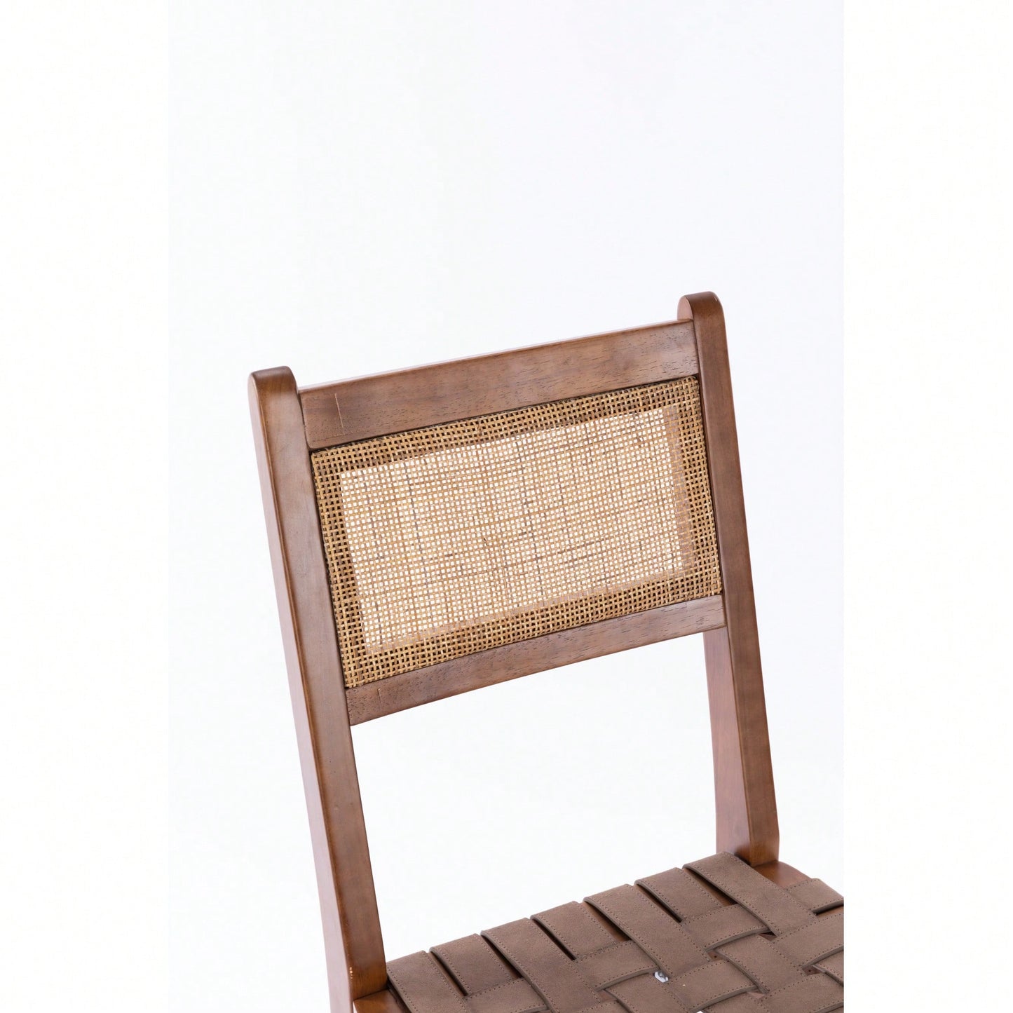 Rattan Leather Woven Strips Dining Chairs Set Of 2 For Kitchen And Living Room 18 Inch K/D Design