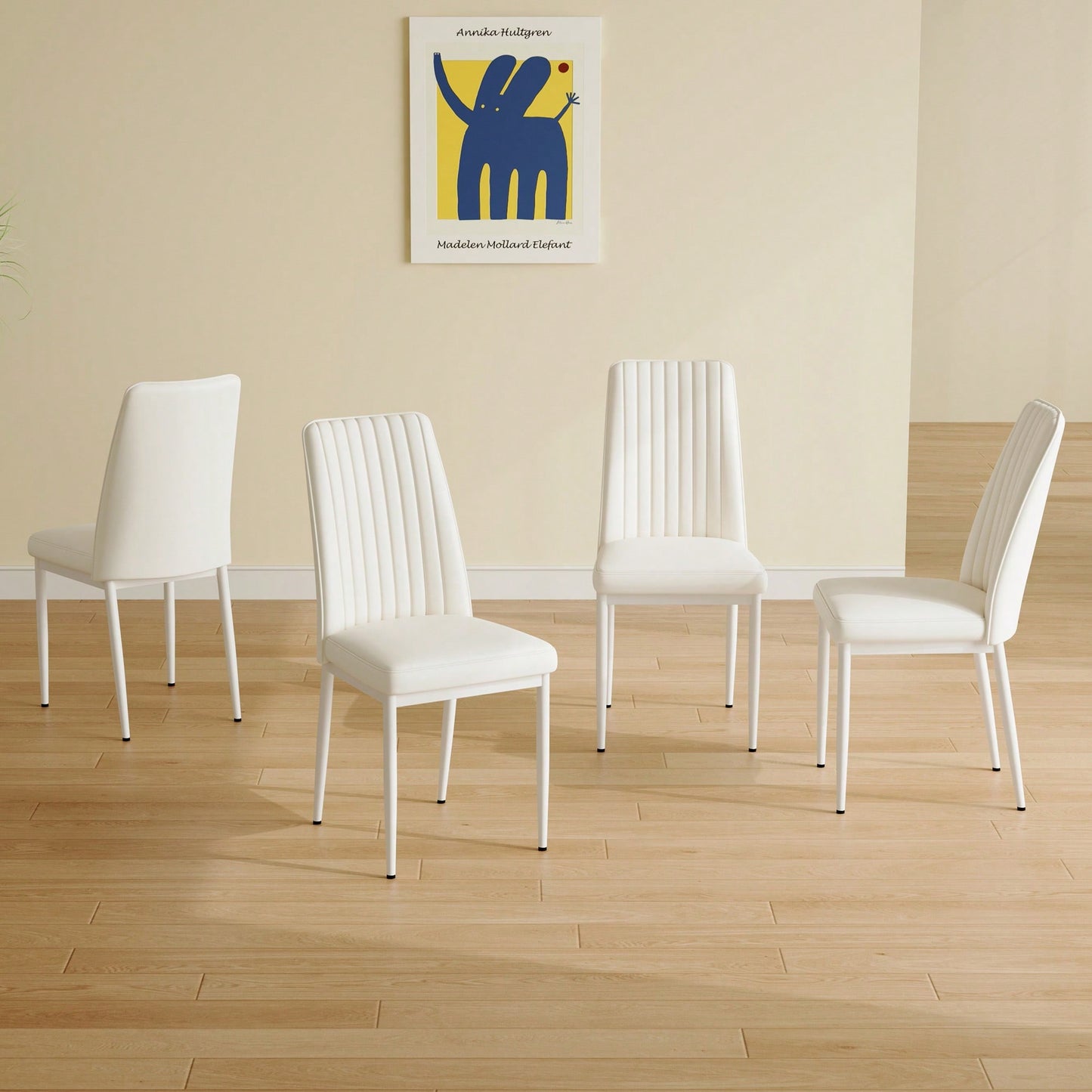 Elegant White Dining Chair Set Of 4 With High Back PU Seat And Durable Legs For Dining Room Kitchen And Living Room