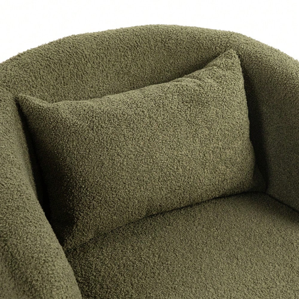 Modern Upholstered Swivel Barrel Armchair With Storage In Dark Green Teddy Fabric For Living Room Bedroom Office And Reading Spaces