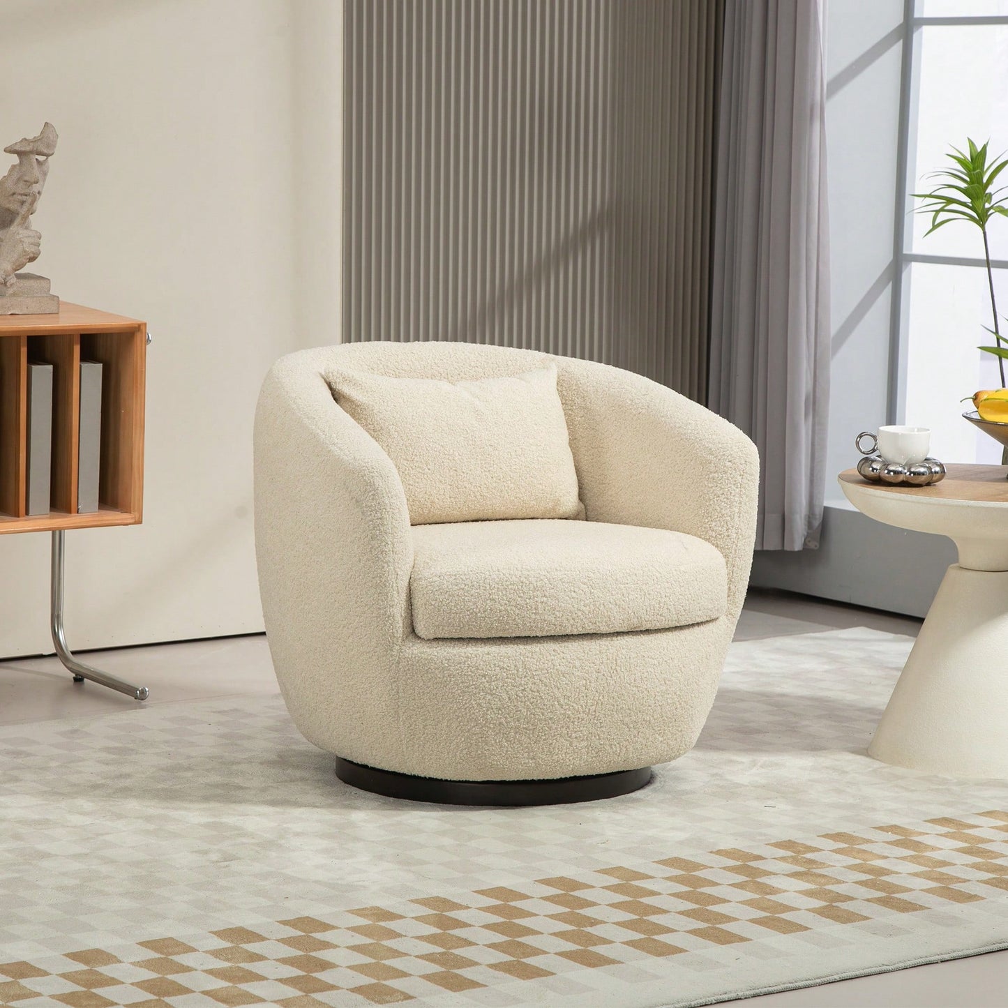 Modern Upholstered Swivel Barrel Armchair With Storage In Dark Green Teddy Fabric For Living Room Bedroom Office And Reading Spaces