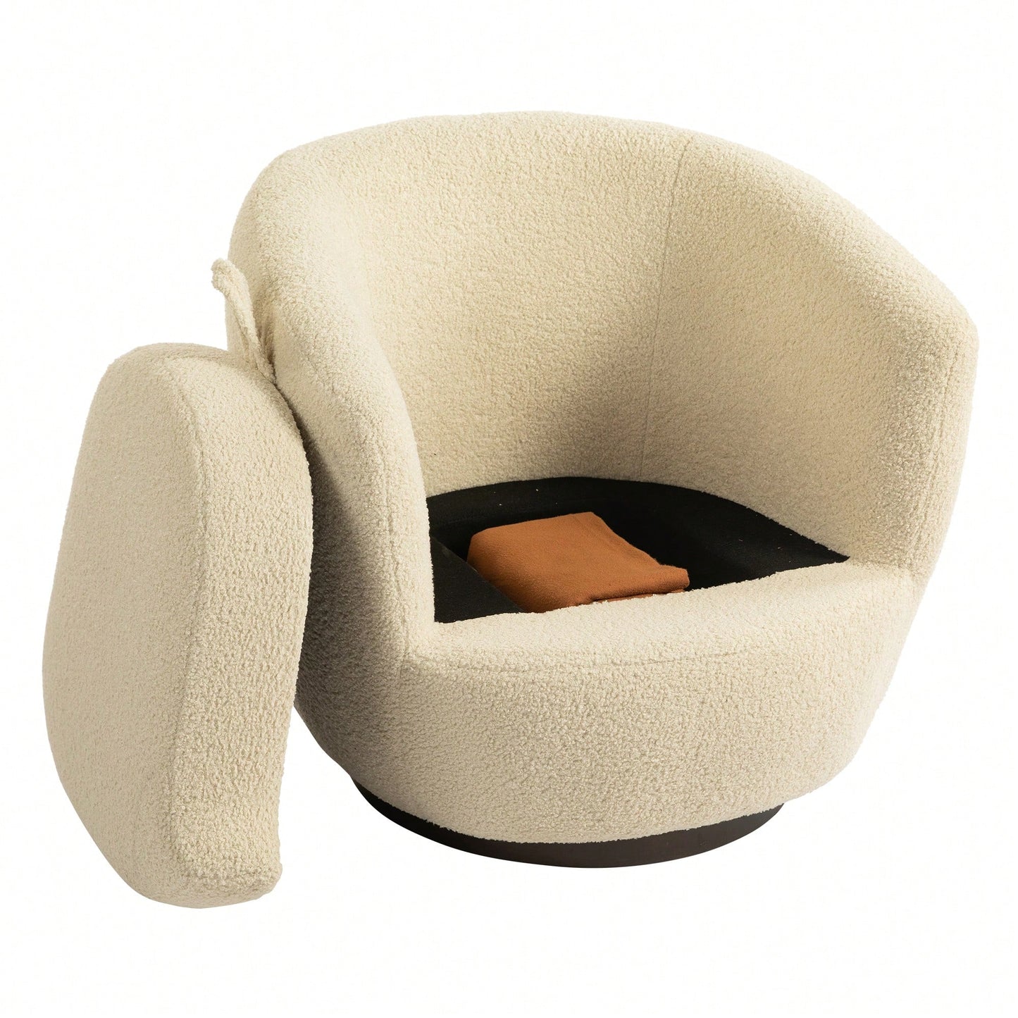 Modern Upholstered Swivel Barrel Armchair With Storage In Dark Green Teddy Fabric For Living Room Bedroom Office And Reading Spaces