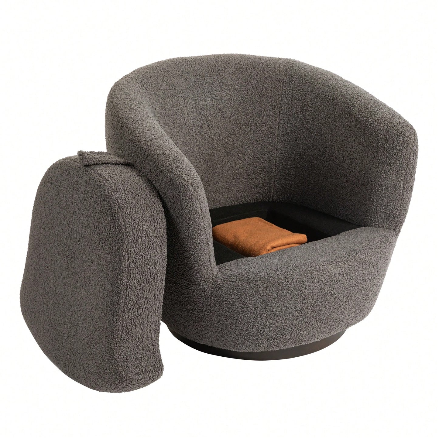 Modern Upholstered Swivel Barrel Armchair With Storage In Dark Green Teddy Fabric For Living Room Bedroom Office And Reading Spaces