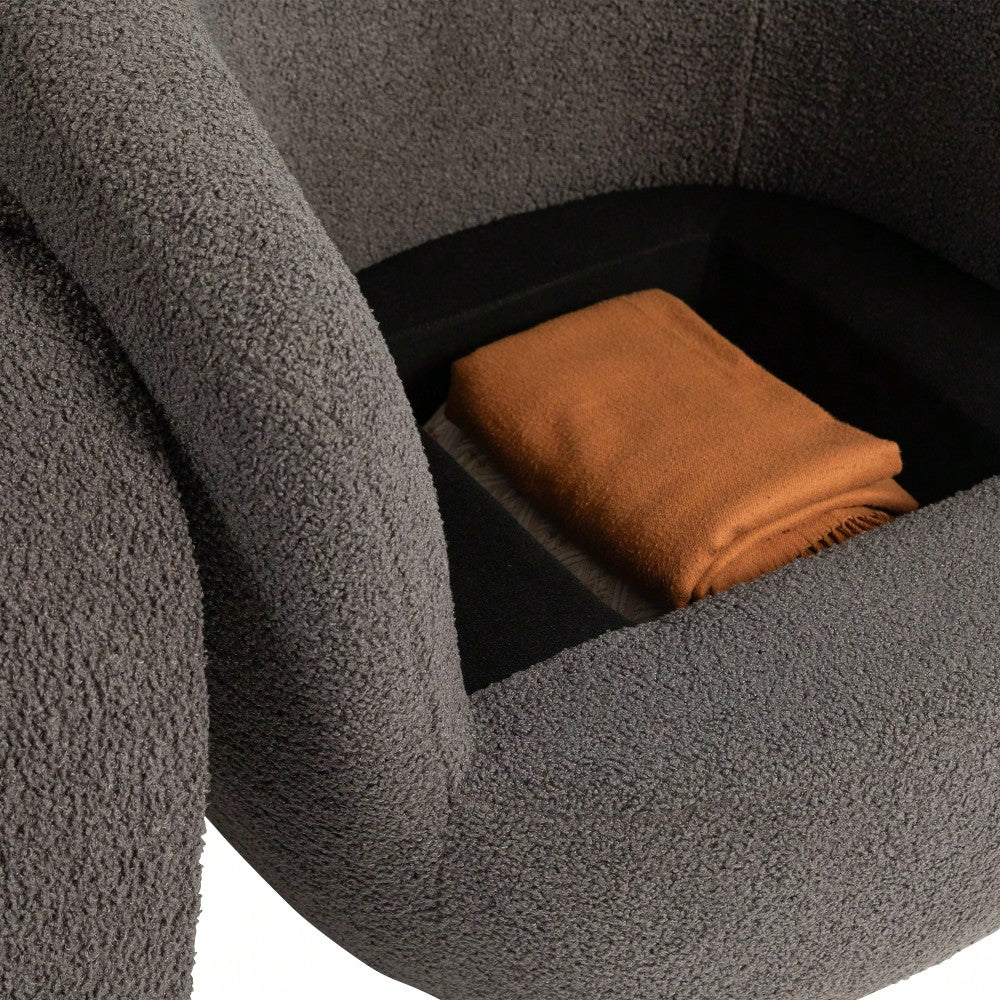 Modern Upholstered Swivel Barrel Armchair With Storage In Dark Green Teddy Fabric For Living Room Bedroom Office And Reading Spaces