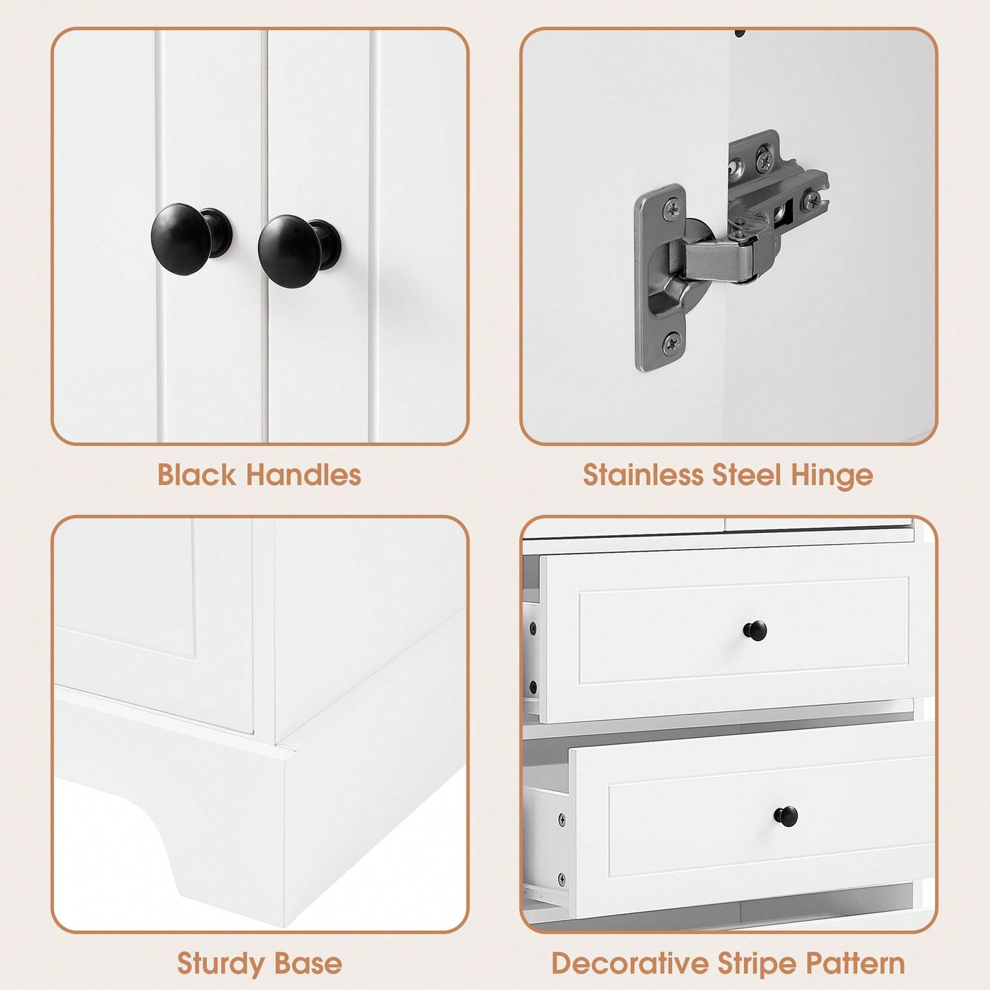 Storage Cabinet With 2 Doors And 4 Drawers For Bathroom Or Office Adjustable Shelf MDF Board Painted Finish Black