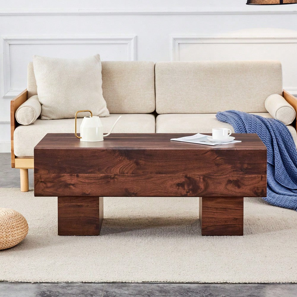 Modern Walnut Finish MDF Coffee Table 43.3x21.6x17.2 Stylish And Practical For Living Room Or Apartment