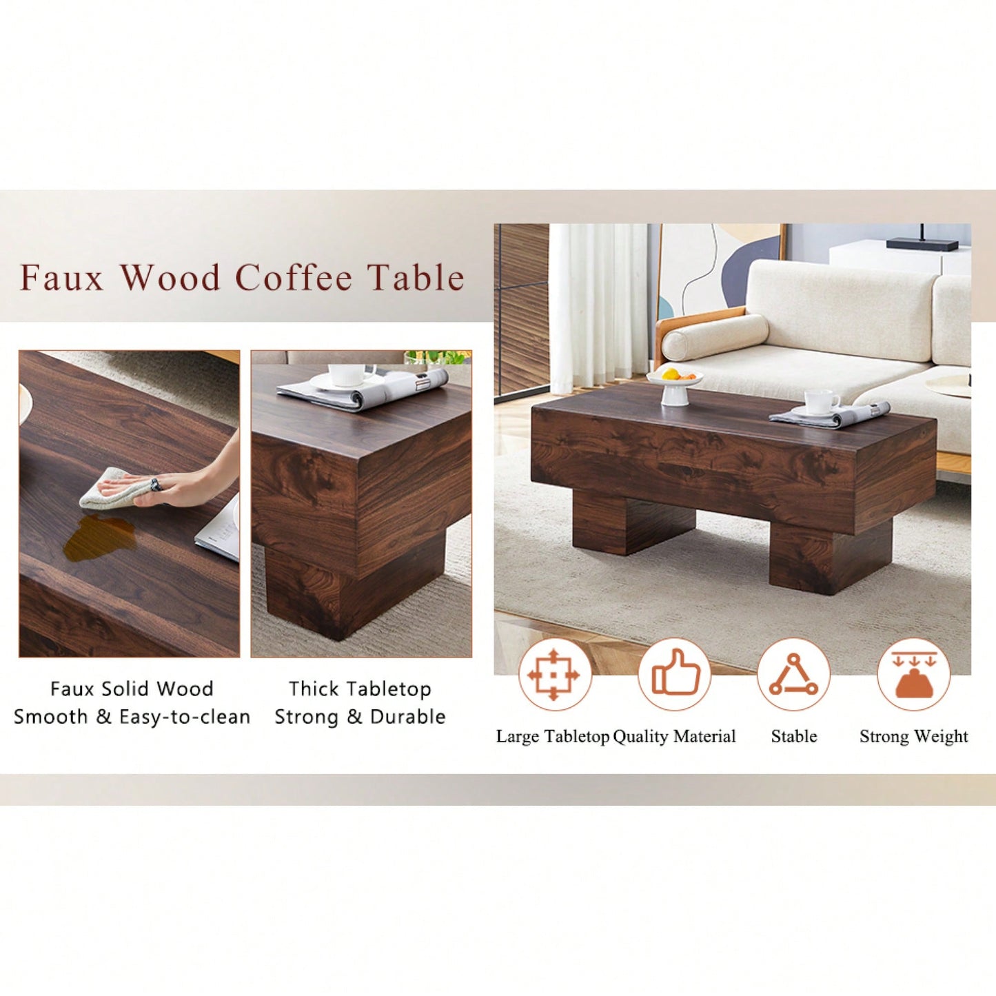Modern Walnut Finish MDF Coffee Table 43.3x21.6x17.2 Stylish And Practical For Living Room Or Apartment