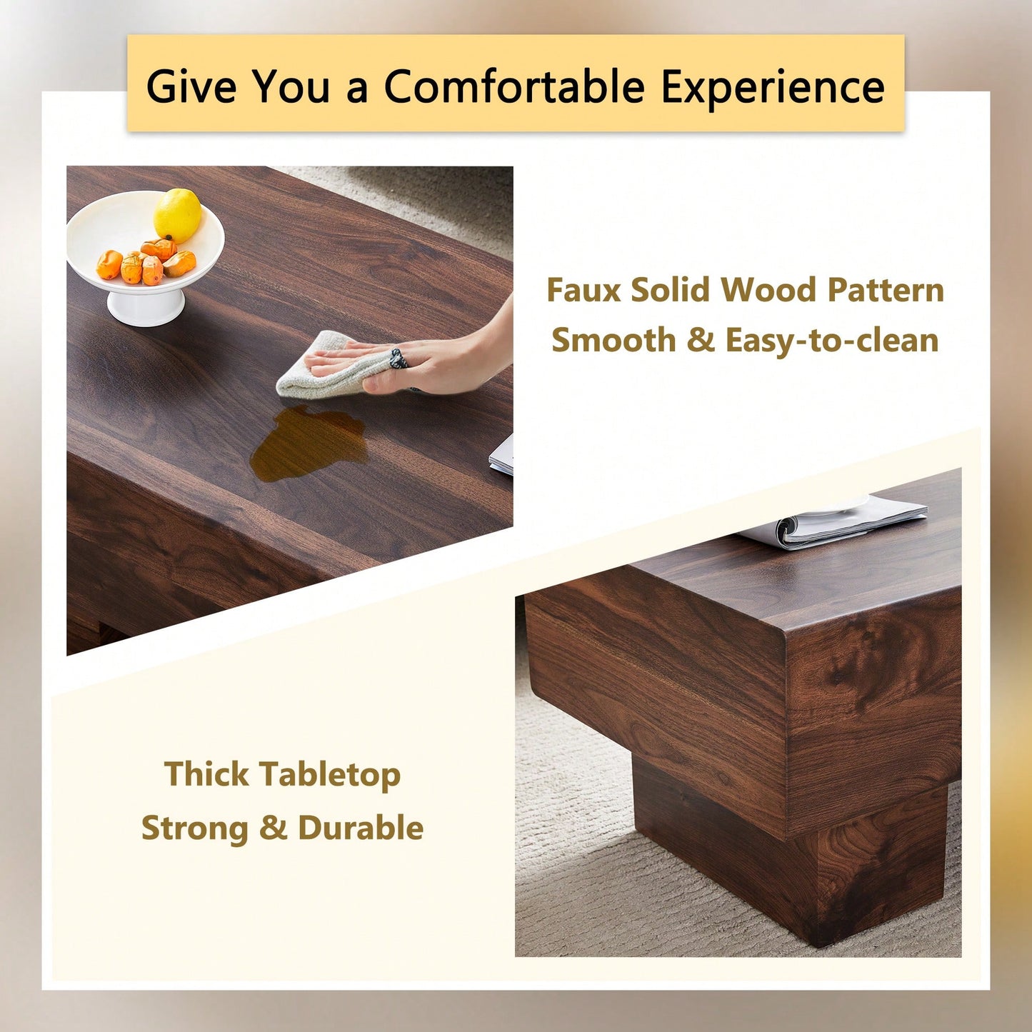 Modern Walnut Finish MDF Coffee Table 43.3x21.6x17.2 Stylish And Practical For Living Room Or Apartment