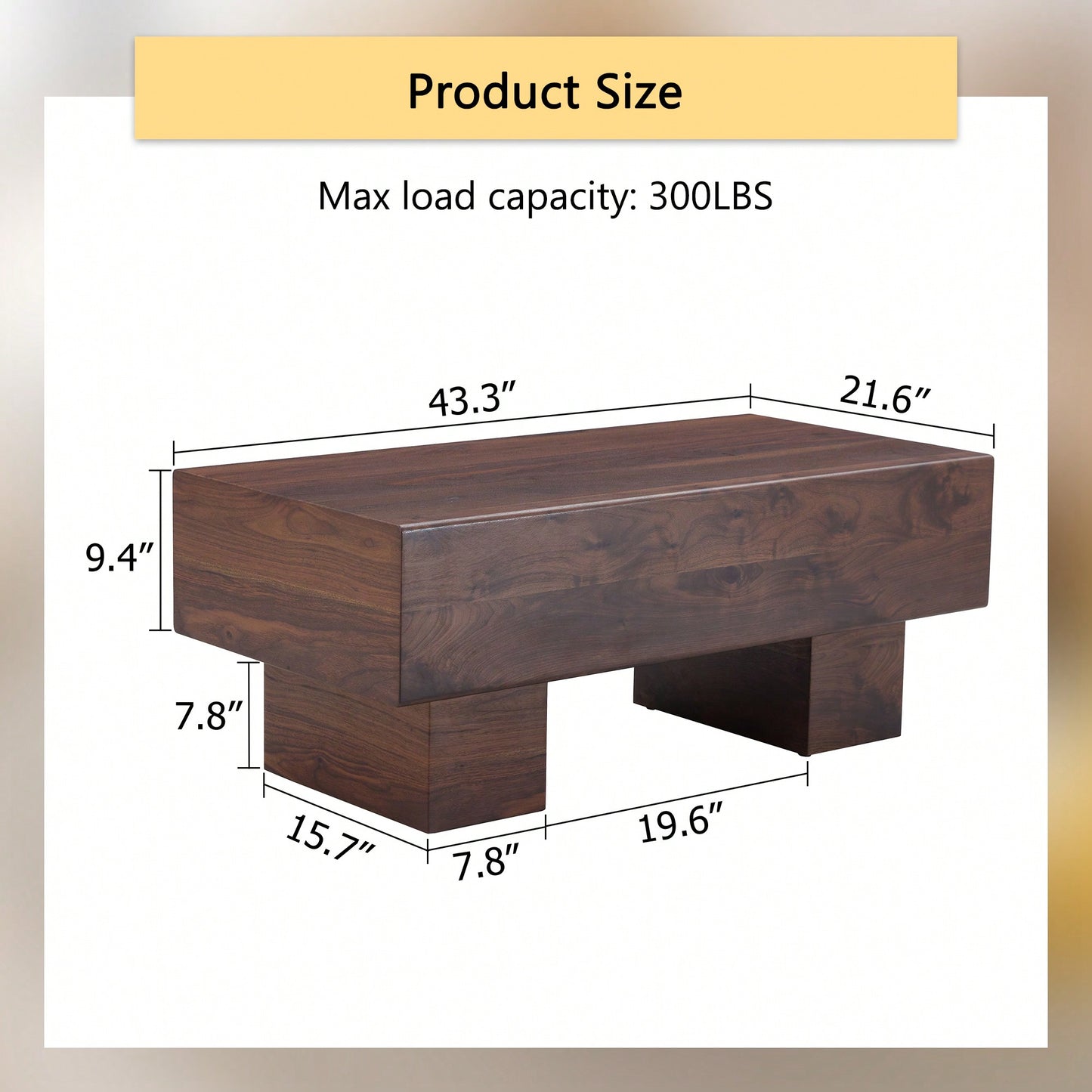 Modern Walnut Finish MDF Coffee Table 43.3x21.6x17.2 Stylish And Practical For Living Room Or Apartment