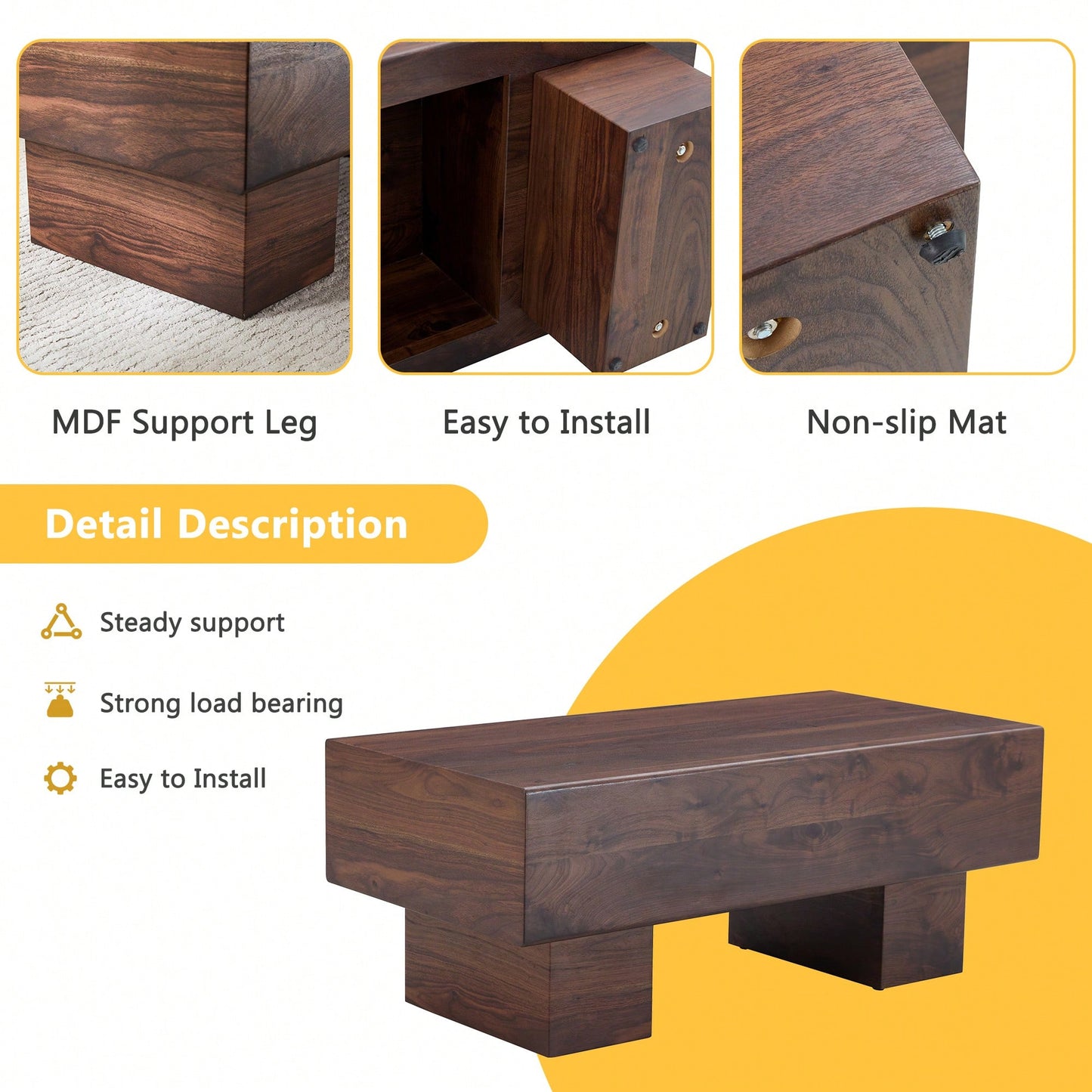 Modern Walnut Finish MDF Coffee Table 43.3x21.6x17.2 Stylish And Practical For Living Room Or Apartment