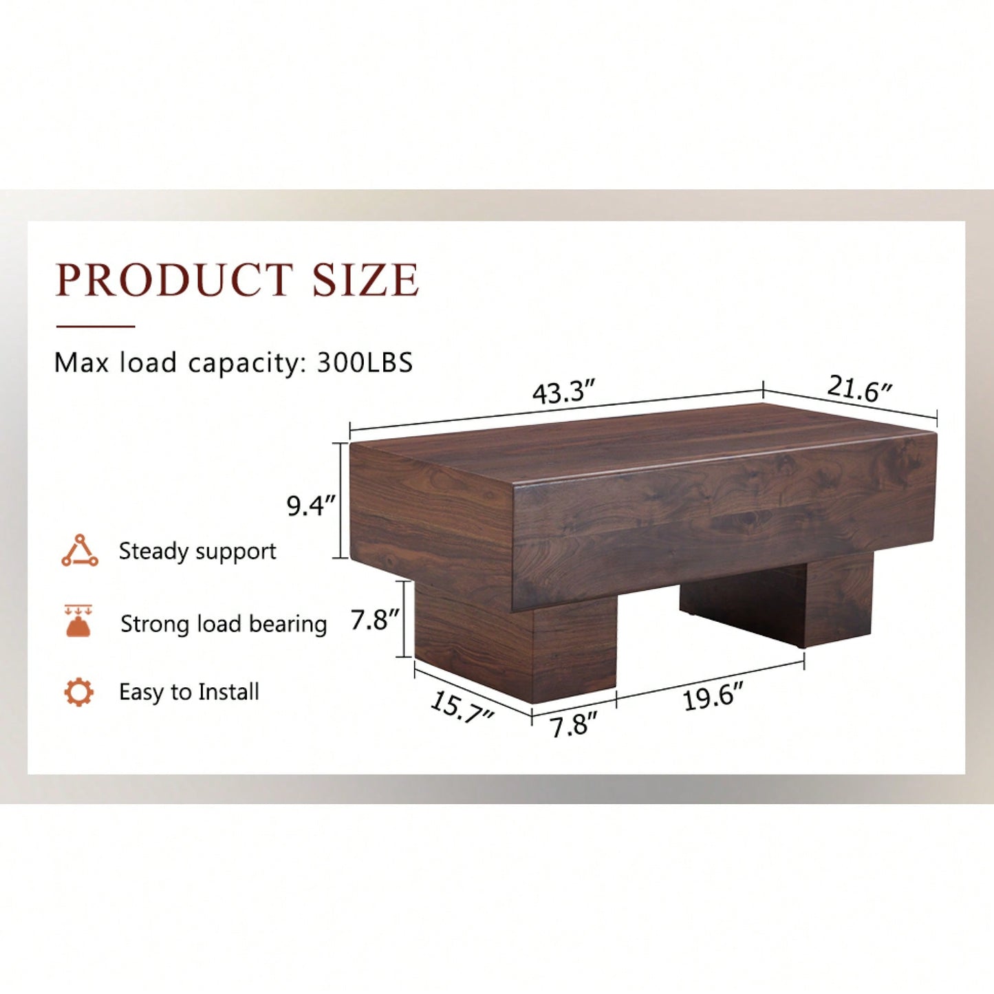 Modern Walnut Finish MDF Coffee Table 43.3x21.6x17.2 Stylish And Practical For Living Room Or Apartment