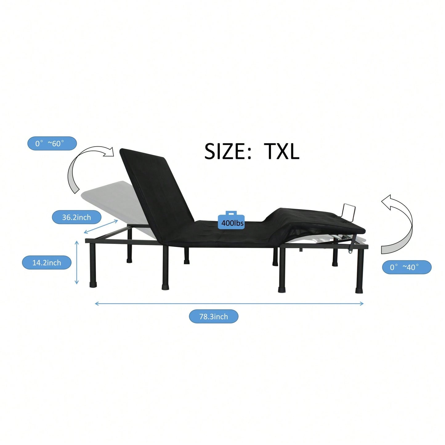 Motorized Adjustable Bed Base With Three Fold Design For Head And Foot Incline Easy Assembly