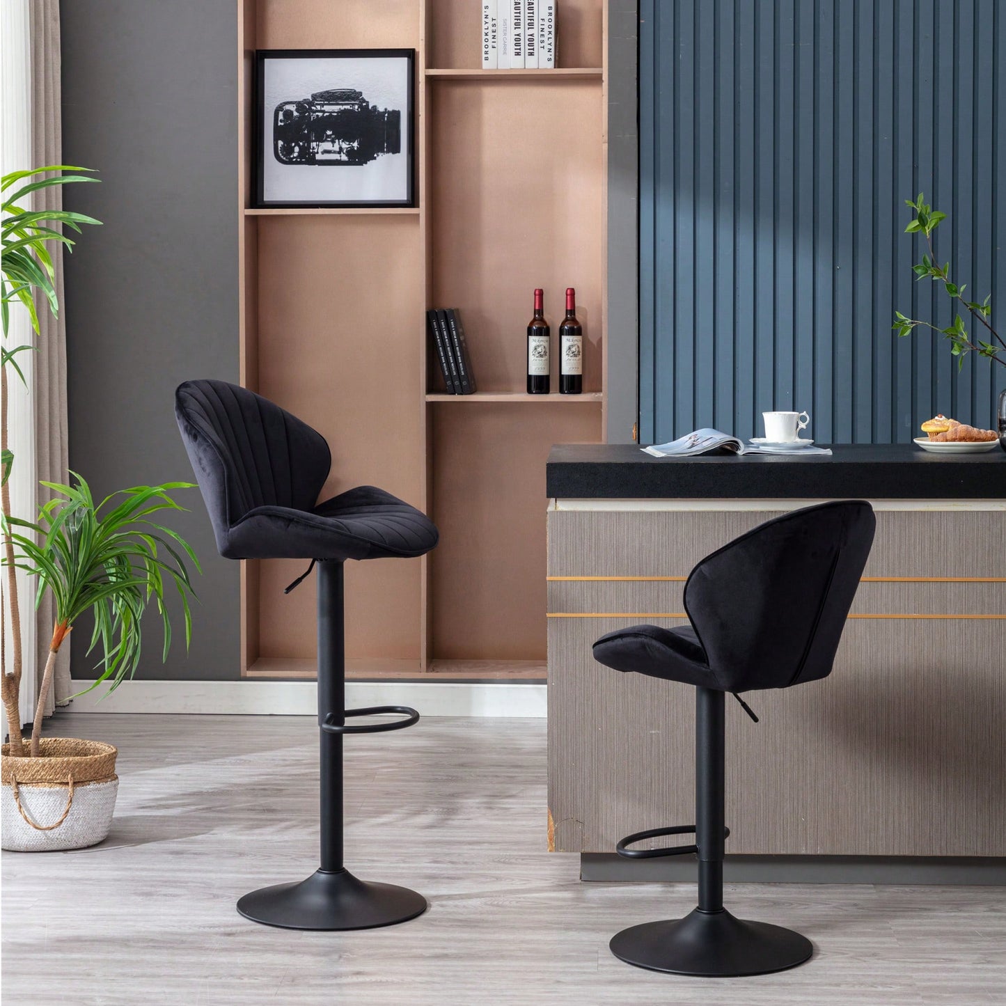 Adjustable Bar Stools Set Of 2 With Back And Footrest For Kitchen And Pub Counter Height Black