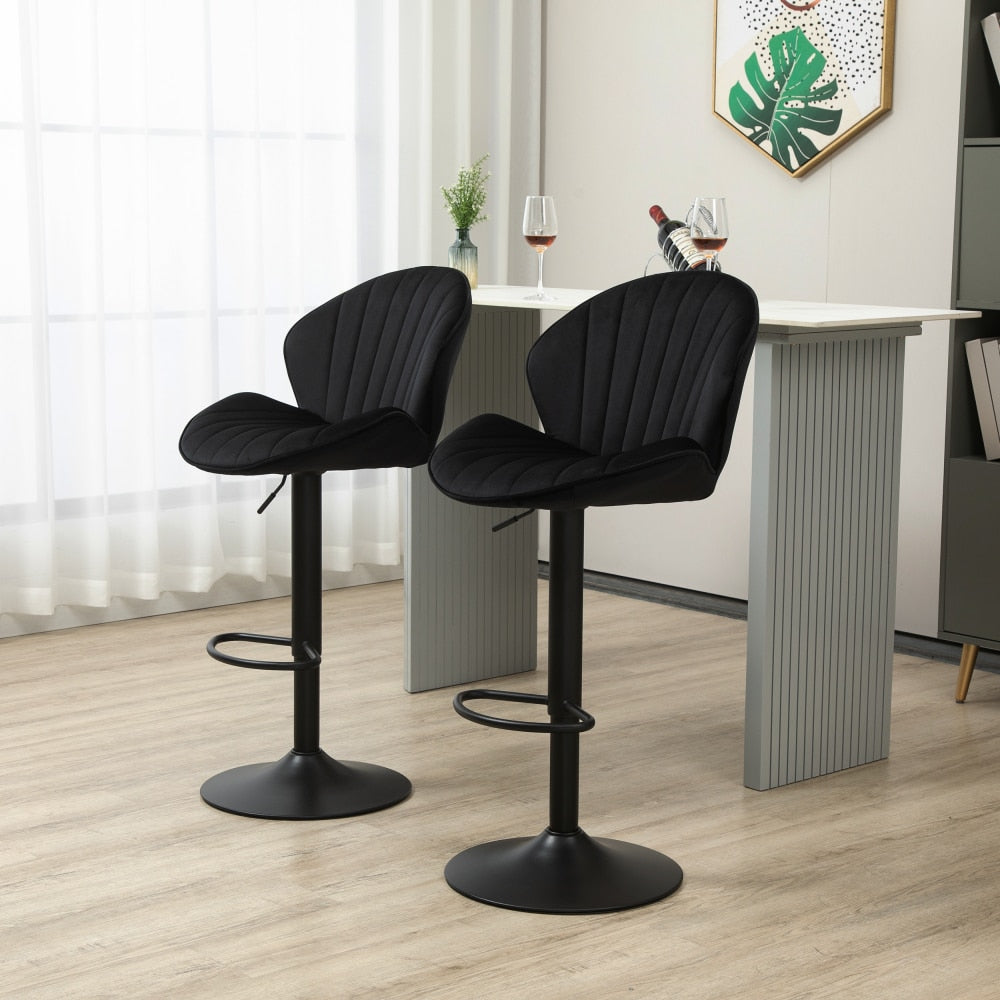 Adjustable Bar Stools Set Of 2 With Back And Footrest For Kitchen And Pub Counter Height Black