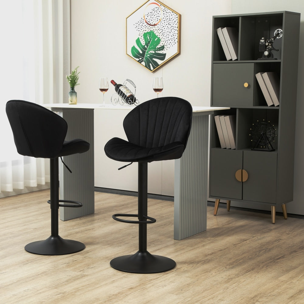 Adjustable Bar Stools Set Of 2 With Back And Footrest For Kitchen And Pub Counter Height Black