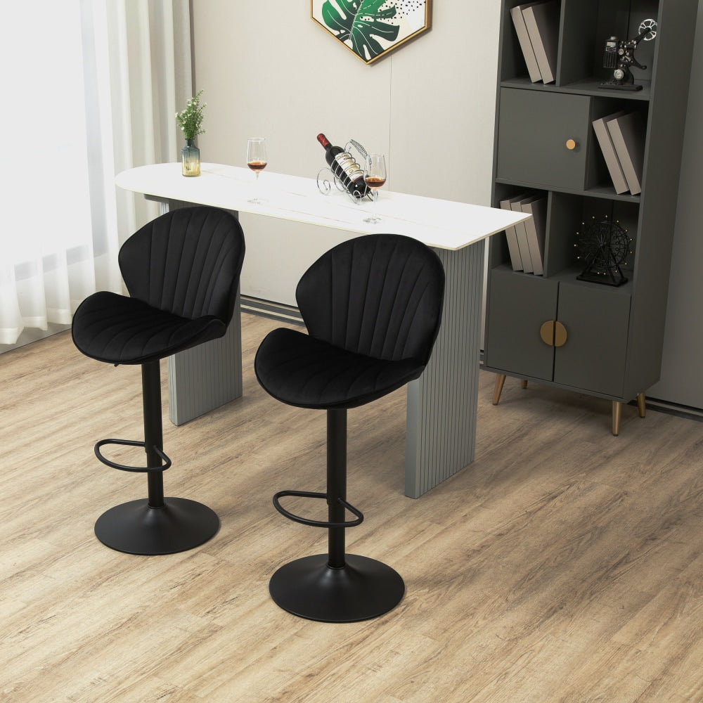 Adjustable Bar Stools Set Of 2 With Back And Footrest For Kitchen And Pub Counter Height Black